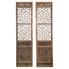 Pair of Chinese Hand-Carved Lattice Architectural Panels, circa 1900