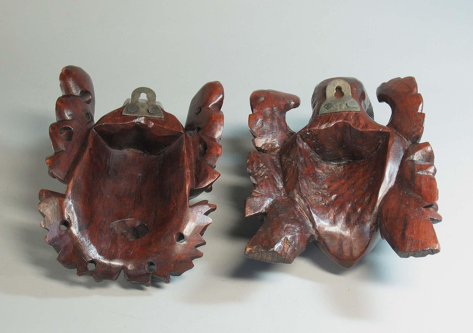 Chinese Export A Pair of Chinese Hand Carved Rosewood Masks of Daoist Deities