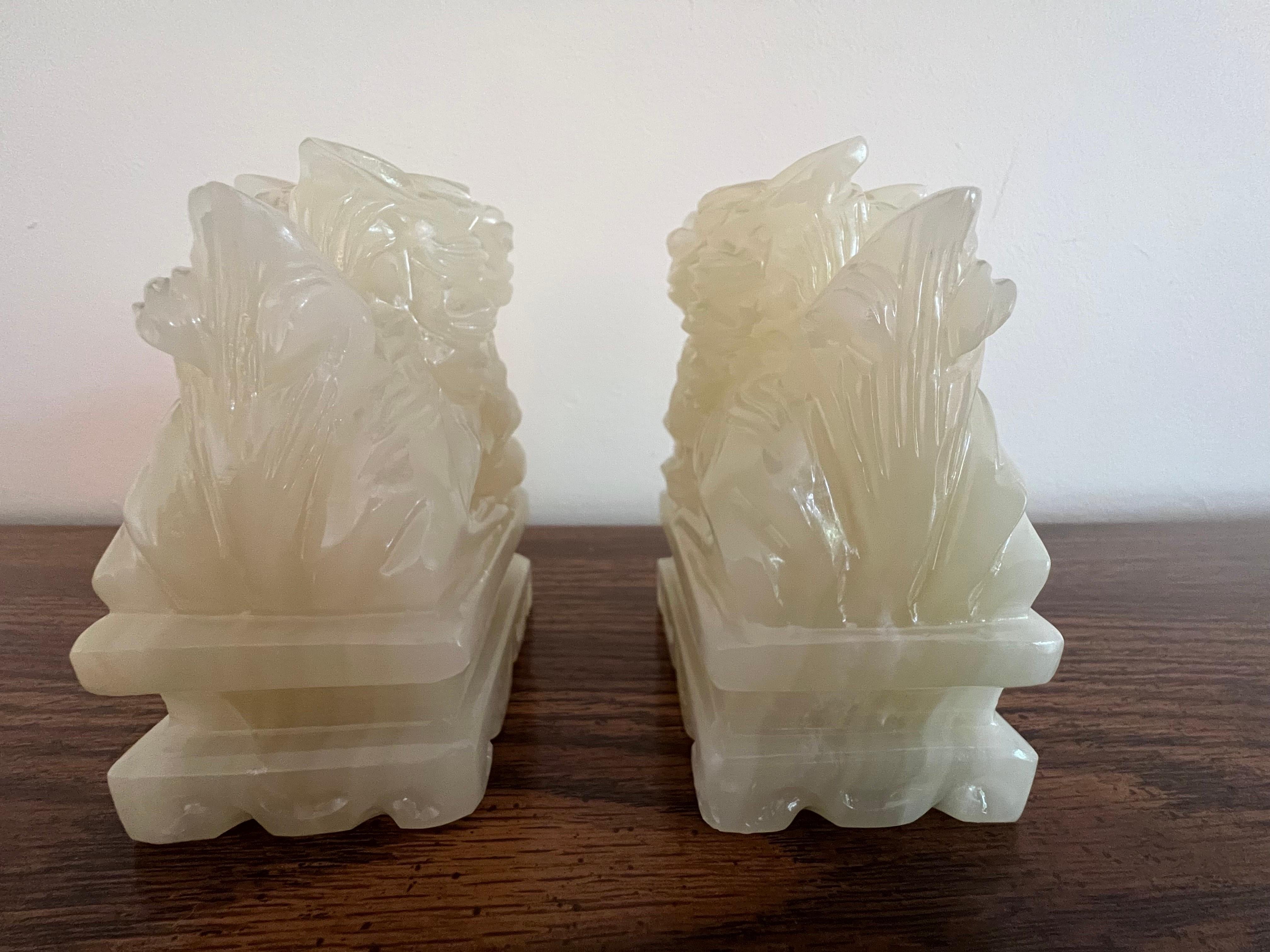 Pair of Chinese Hand Carved White Jade Jadeite Foo Dog Sculpture, circa 1920 In Good Condition In New York, NY