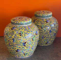 Paire de pots à gingembre en céramique peints à la main de Chine