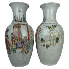 Pair of Chinese Hand Painted Ceramic Vases, 20th Century