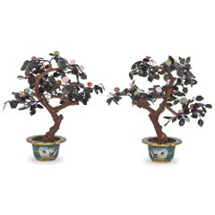 Pair of Chinese Hardstone and Cloisonné Enamel Flower Models
