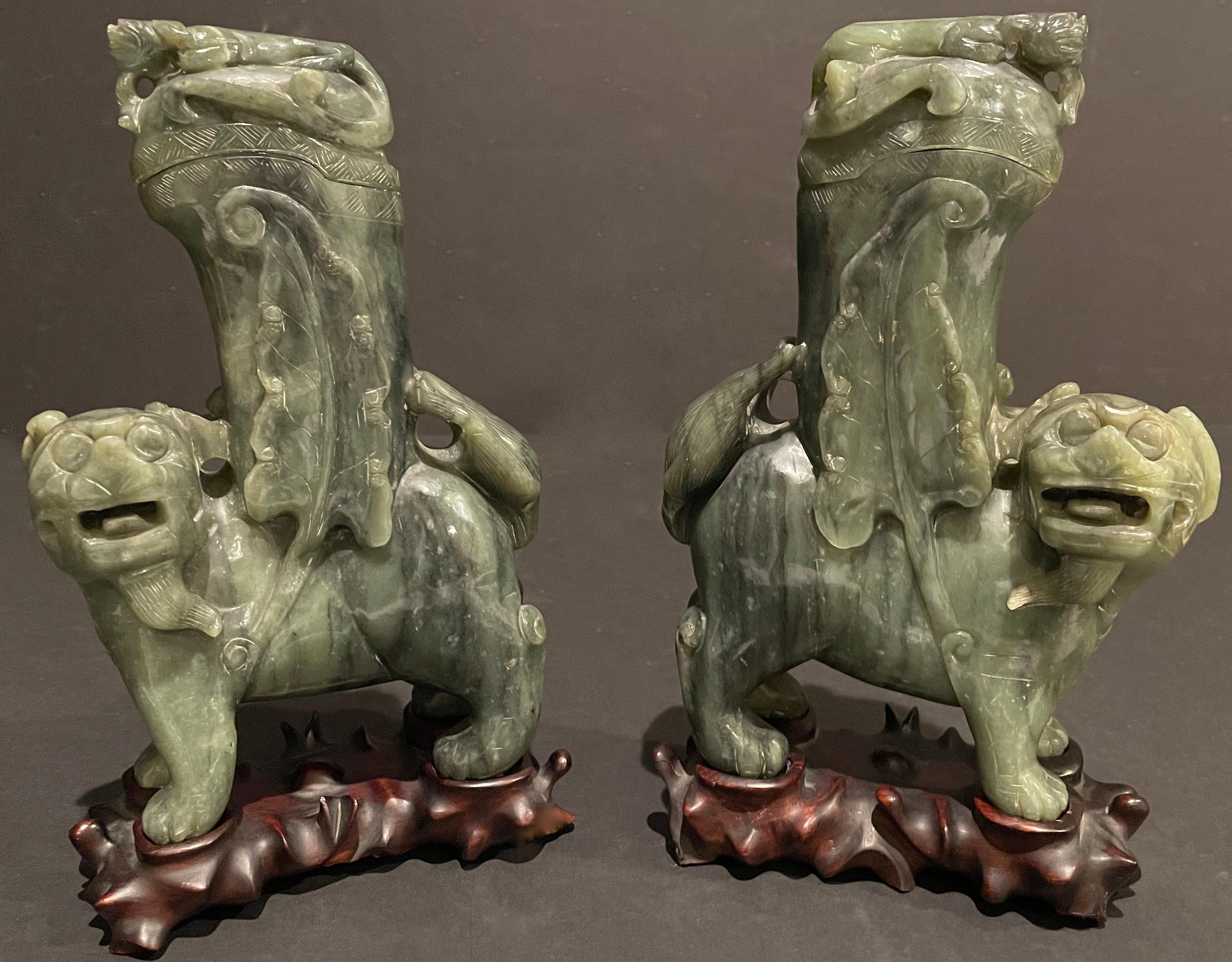 Chinese Export Pair Of Chinese Hardstone Guardian Lions For Sale