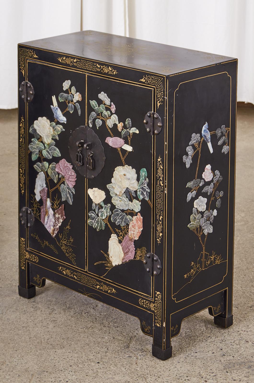 Pair of Chinese Hardstone Soapstone Lacquered Cabinets or Nightstands 3