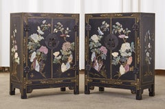 Pair of Chinese Hardstone Soapstone Lacquered Cabinets or Nightstands