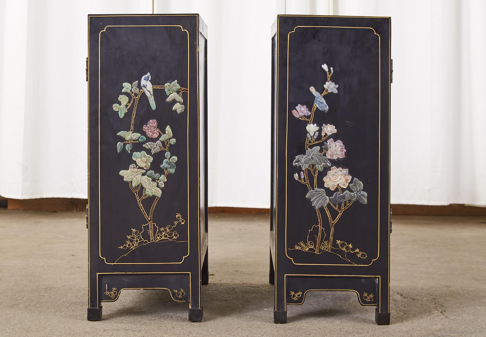 Pair of Chinese Hardstone Soapstone Lacquered Cabinets or Nightstands 1