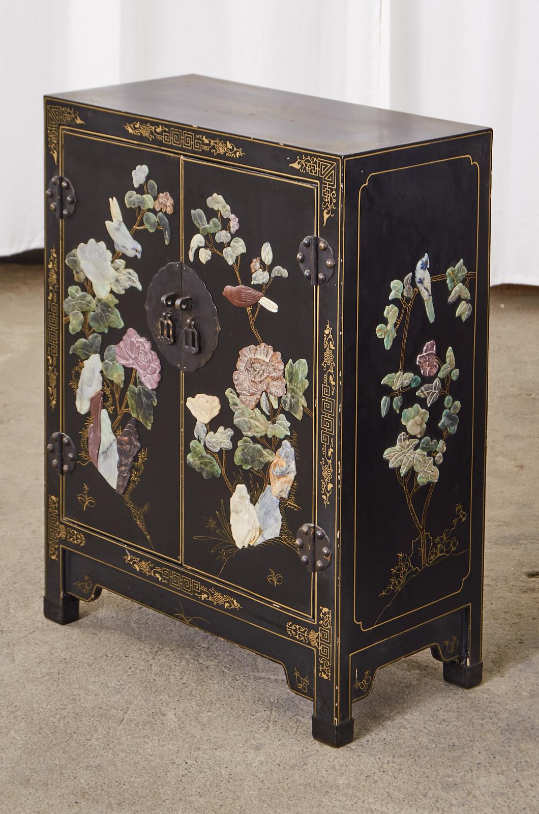 Pair of Chinese Hardstone Soapstone Lacquered Cabinets or Nightstands 2