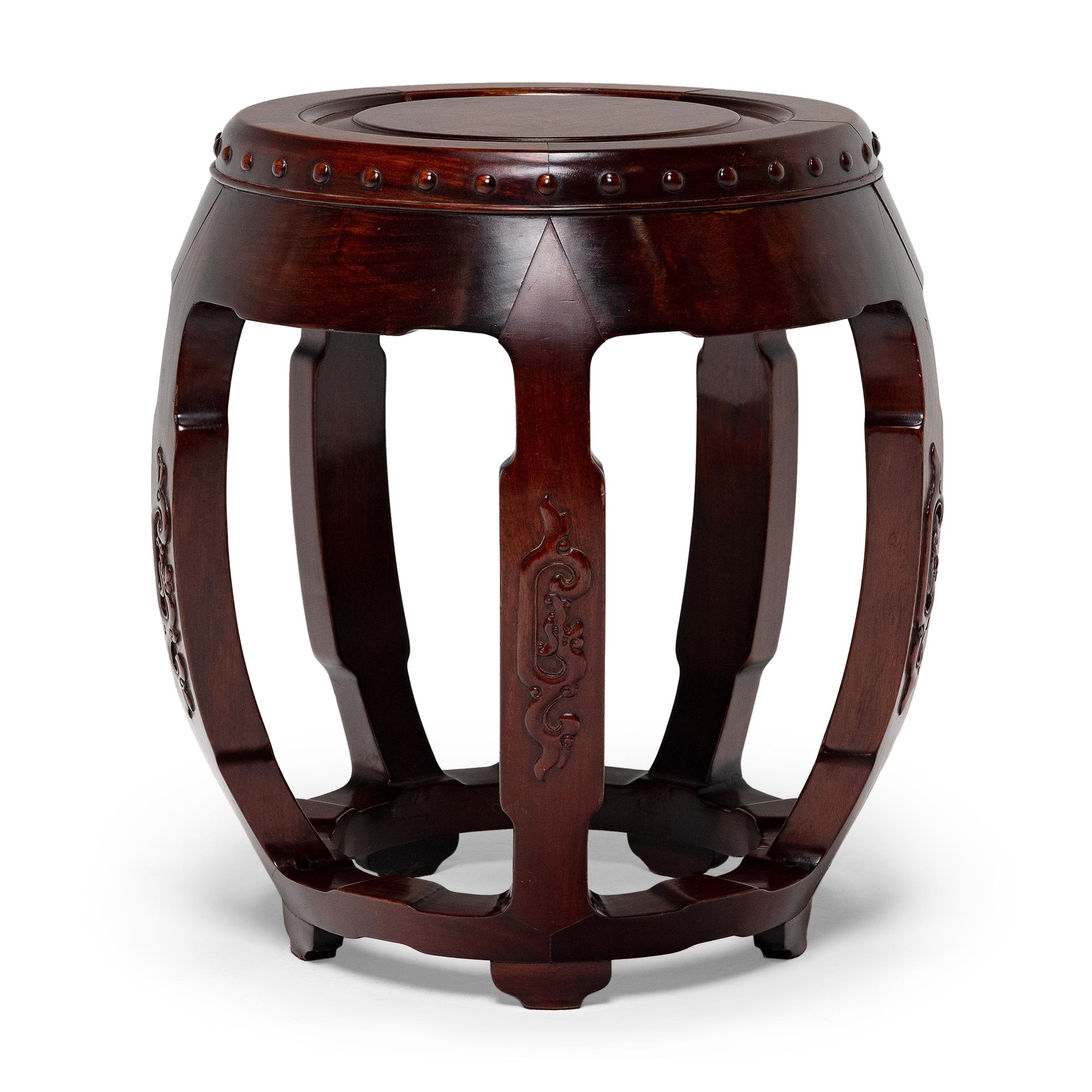 Qing Pair of Chinese Hardwood Drum Stools For Sale