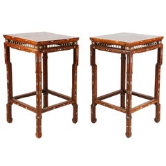 Pair of Chinese Hardwood Inlaid Side Tables, 19th Century