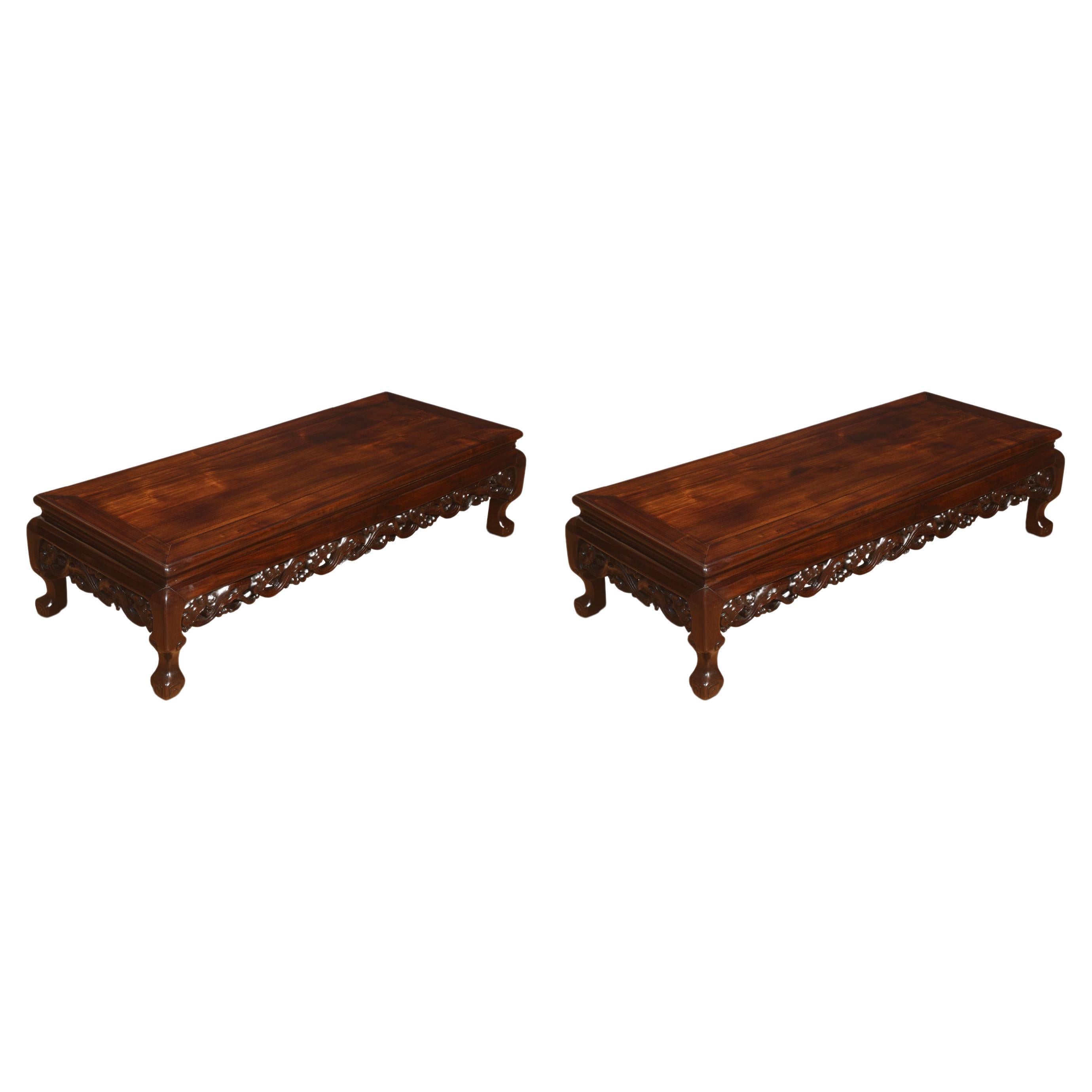 Pair of Chinese hardwood low coffee tables For Sale