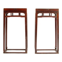 Antique Pair of Chinese Hardwood Tall Side Tables/Pedestals, circa 1900