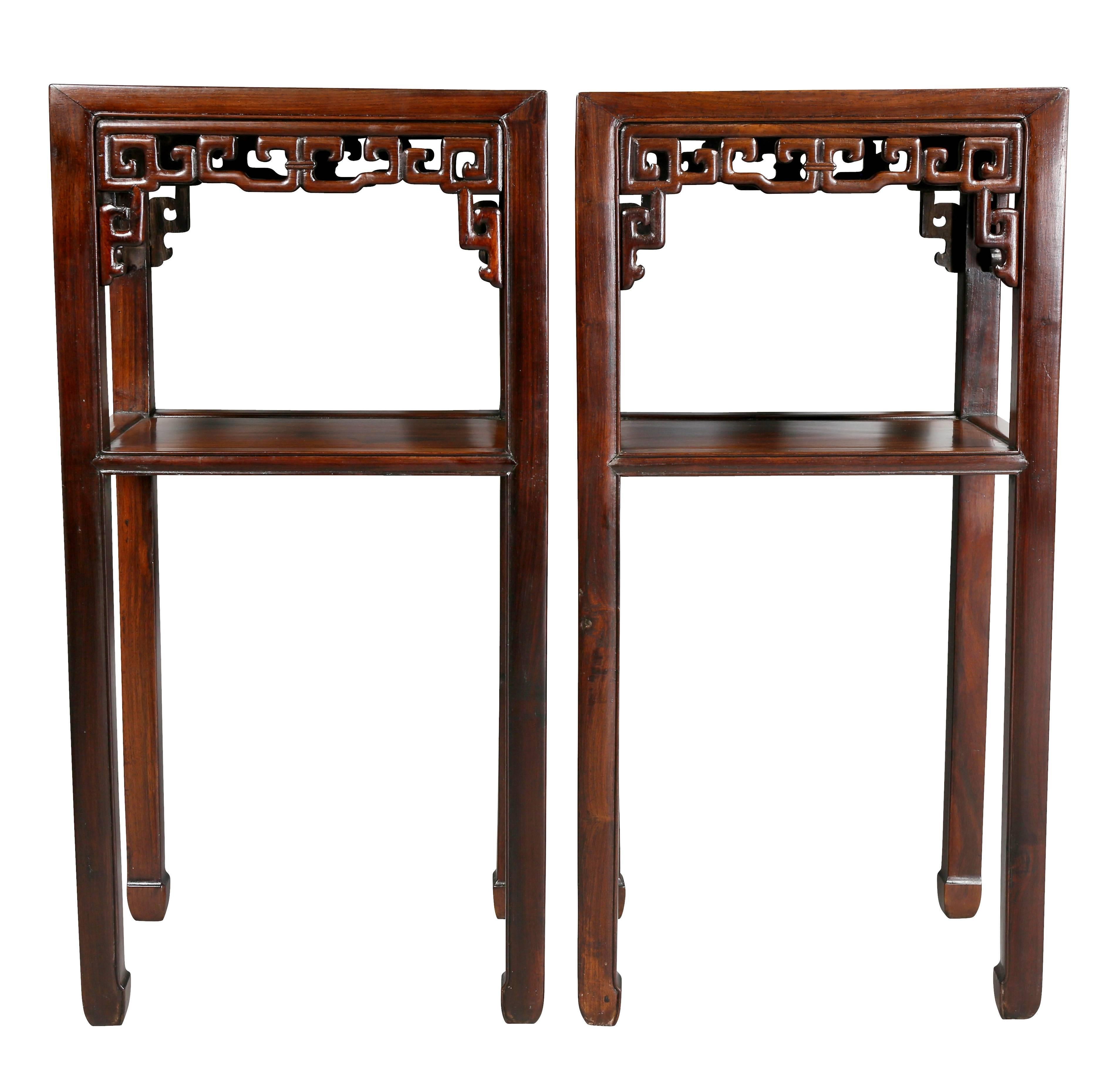 Pair of Chinese Hardwood Tall Tables In Good Condition In Essex, MA