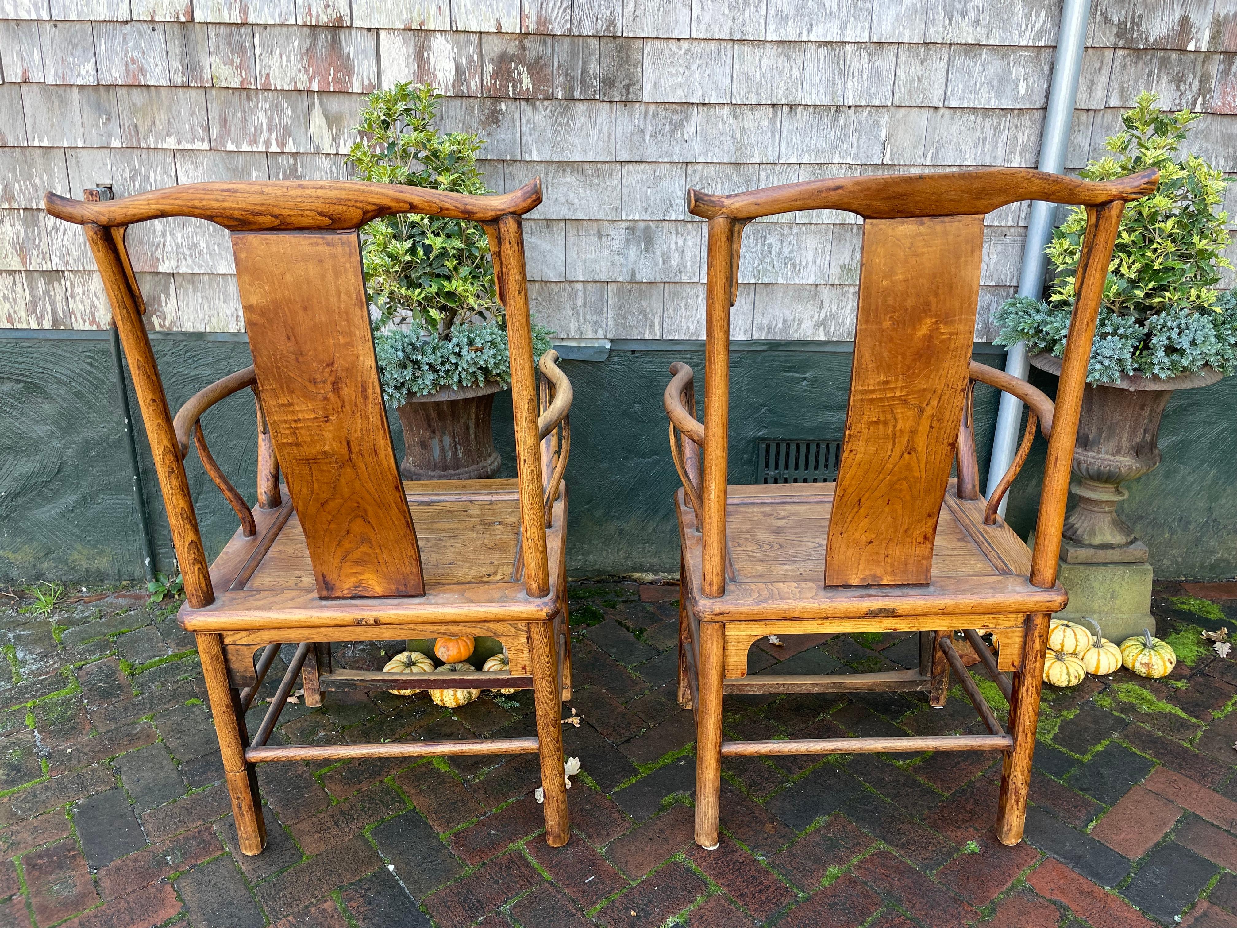 19th Century Pair of Chinese Hardwood Yoke-Back Chairs For Sale