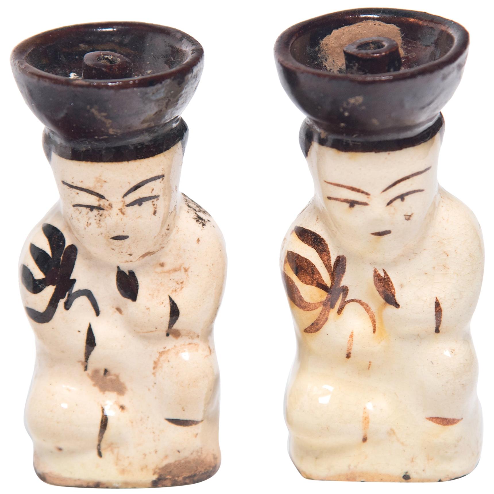 Pair of Chinese Ho Ho Boy Oil Lamps, circa 1900