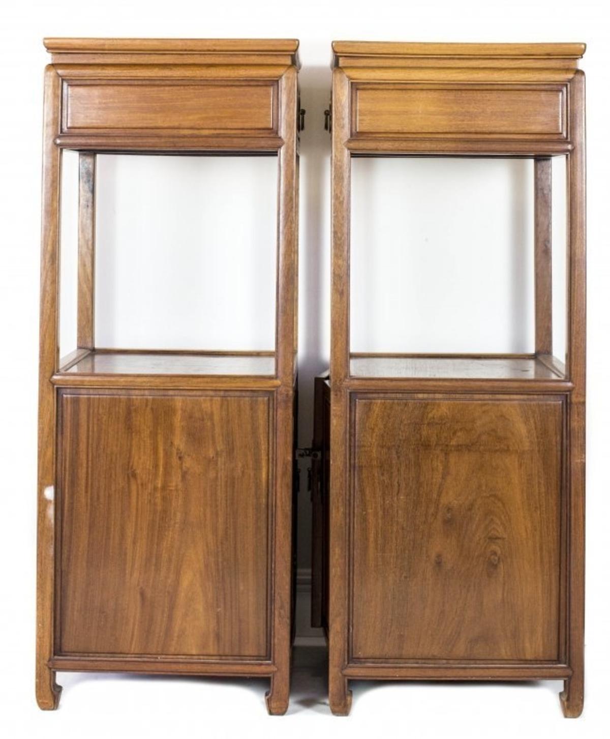 Pair of Chinese Hong-Mu Pedestal Cabinets In Good Condition For Sale In West Palm Beach, FL