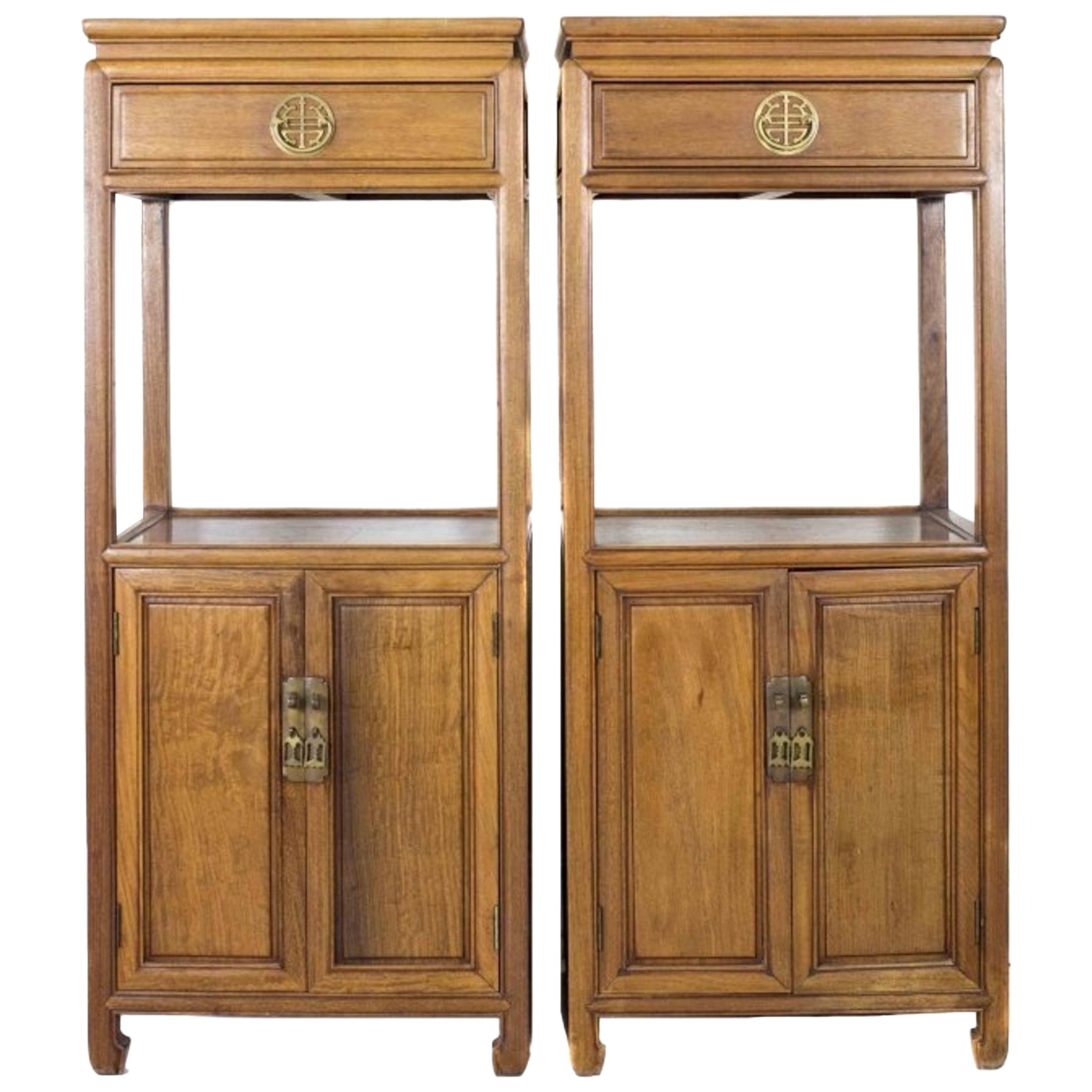 Pair of Chinese Hong-Mu Pedestal Cabinets For Sale