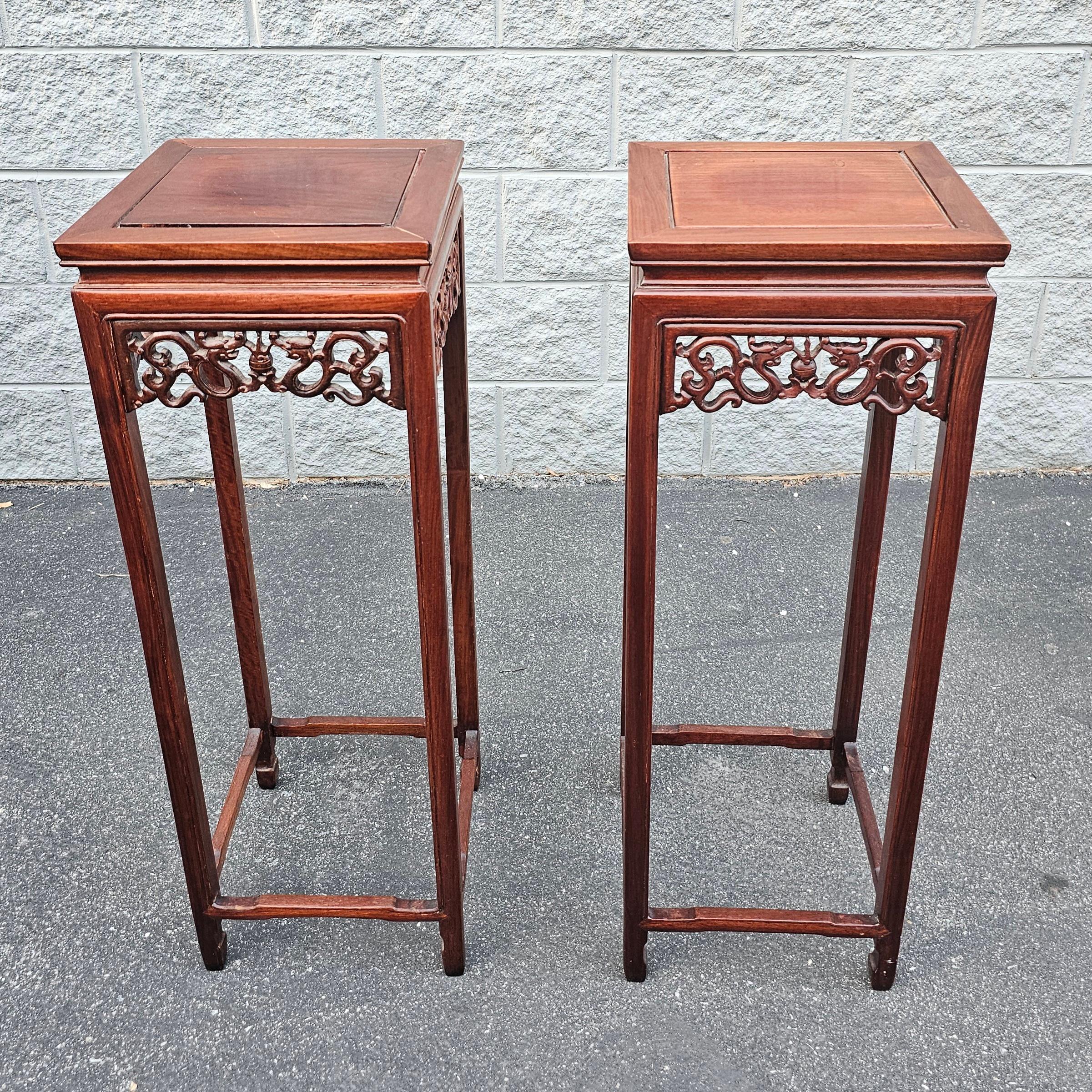 Chinese Export Pair of Chinese Hongmu Stands Pedestals / Plant Stands For Sale