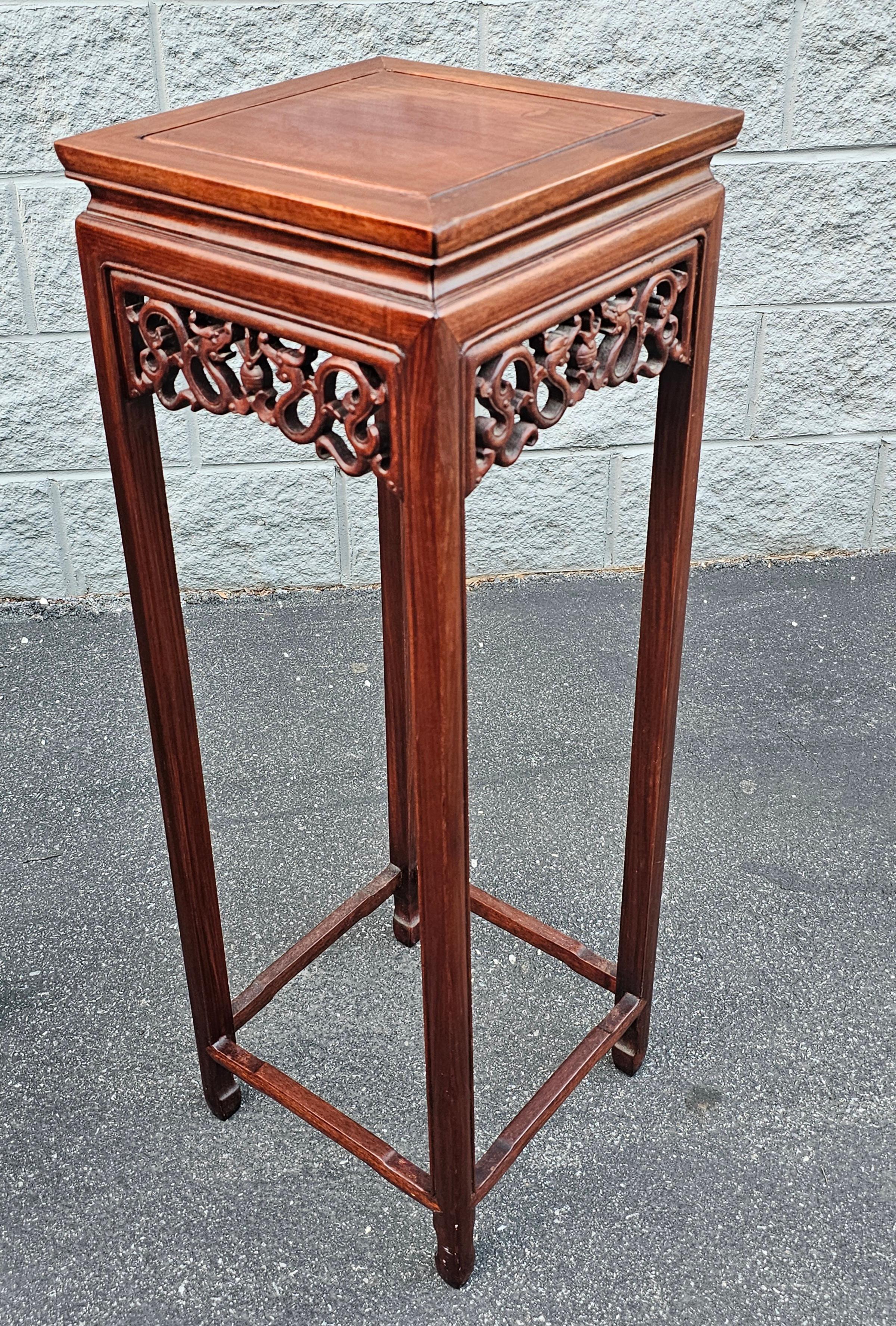 Carved Pair of Chinese Hongmu Stands Pedestals / Plant Stands For Sale