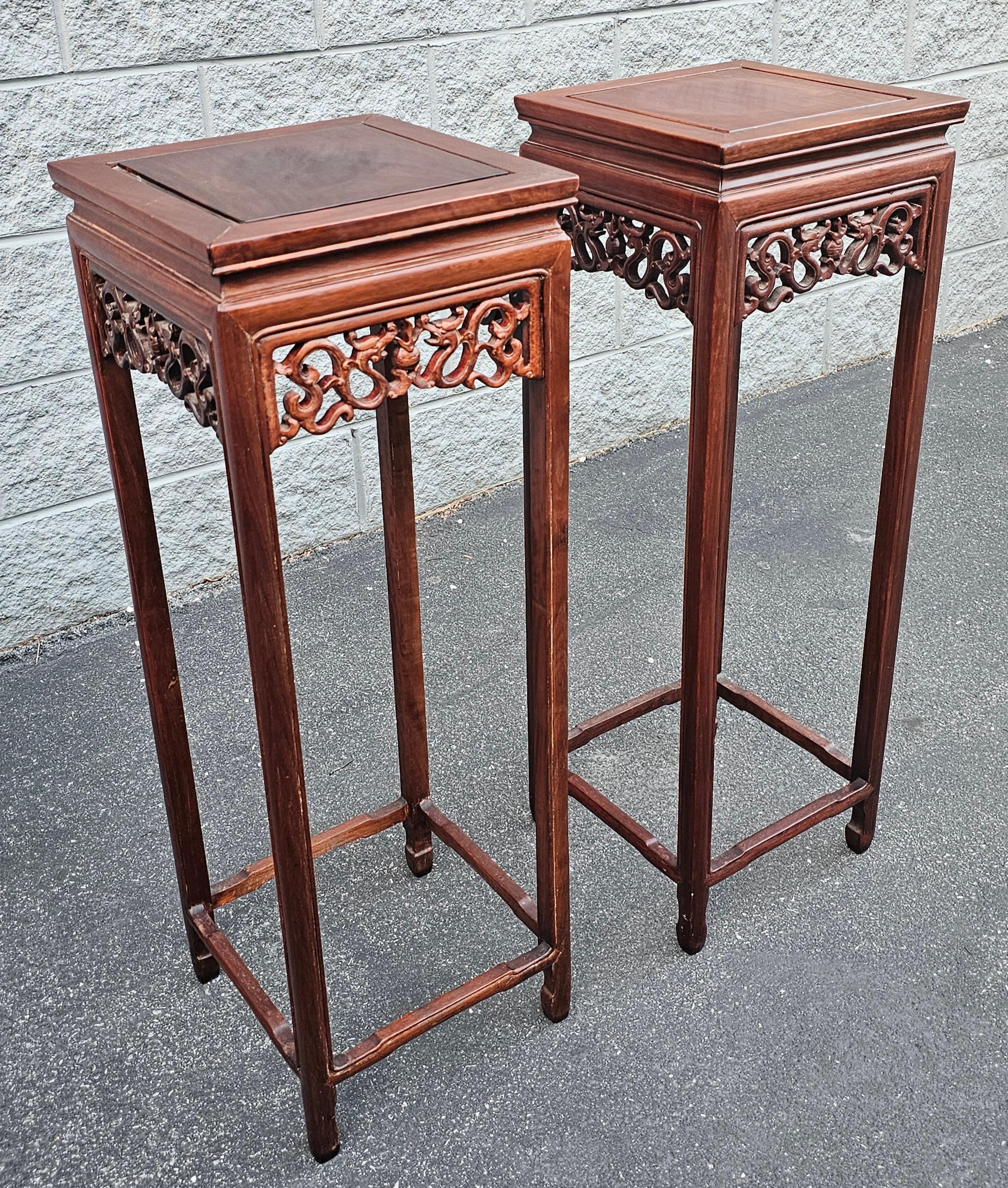 Pair of Chinese Hongmu Stands Pedestals / Plant Stands In Good Condition For Sale In Germantown, MD