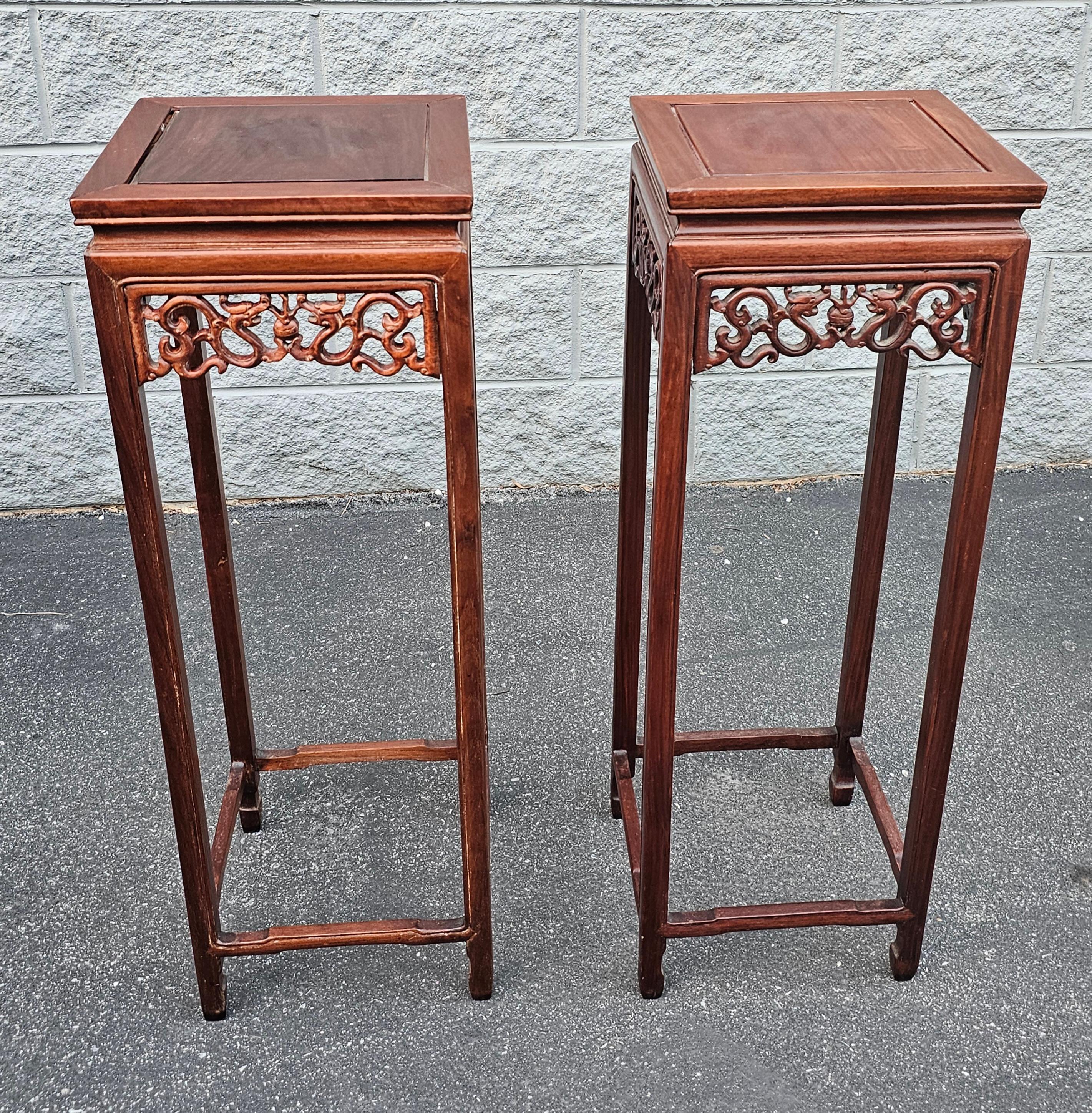 20th Century Pair of Chinese Hongmu Stands Pedestals / Plant Stands For Sale