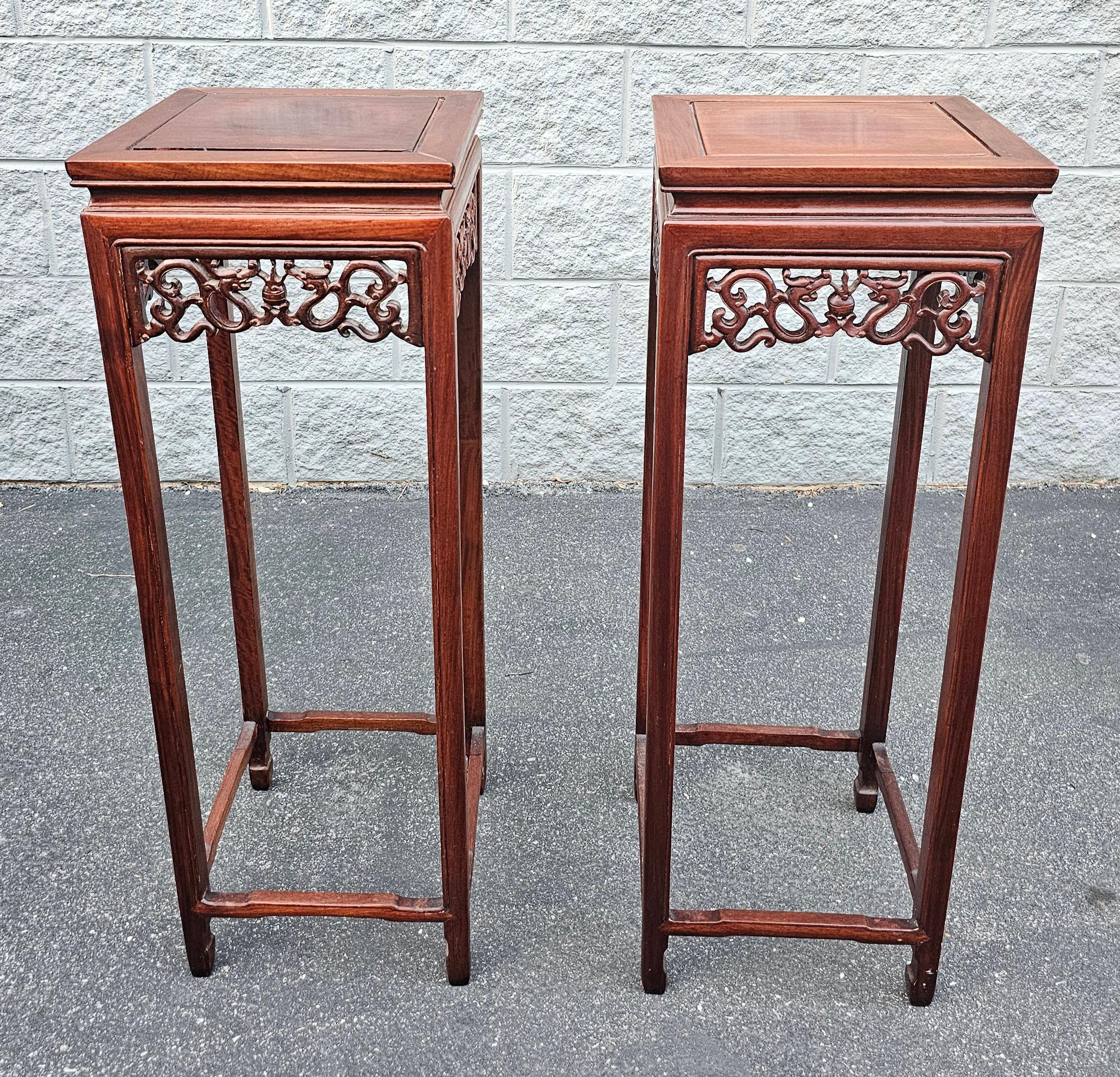 Rosewood Pair of Chinese Hongmu Stands Pedestals / Plant Stands For Sale