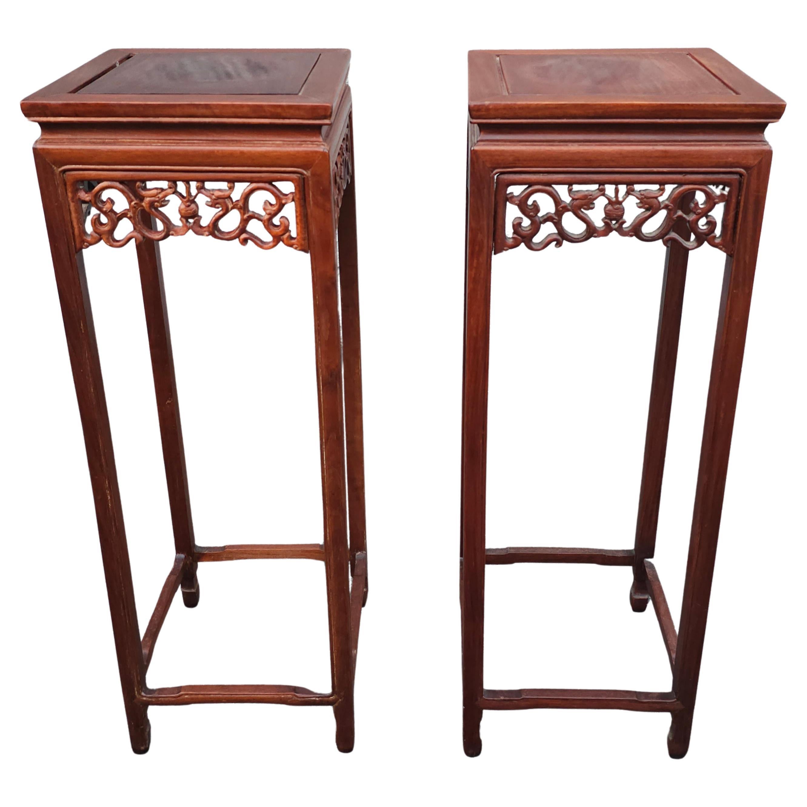 Pair of Chinese Hongmu Stands Pedestals / Plant Stands For Sale