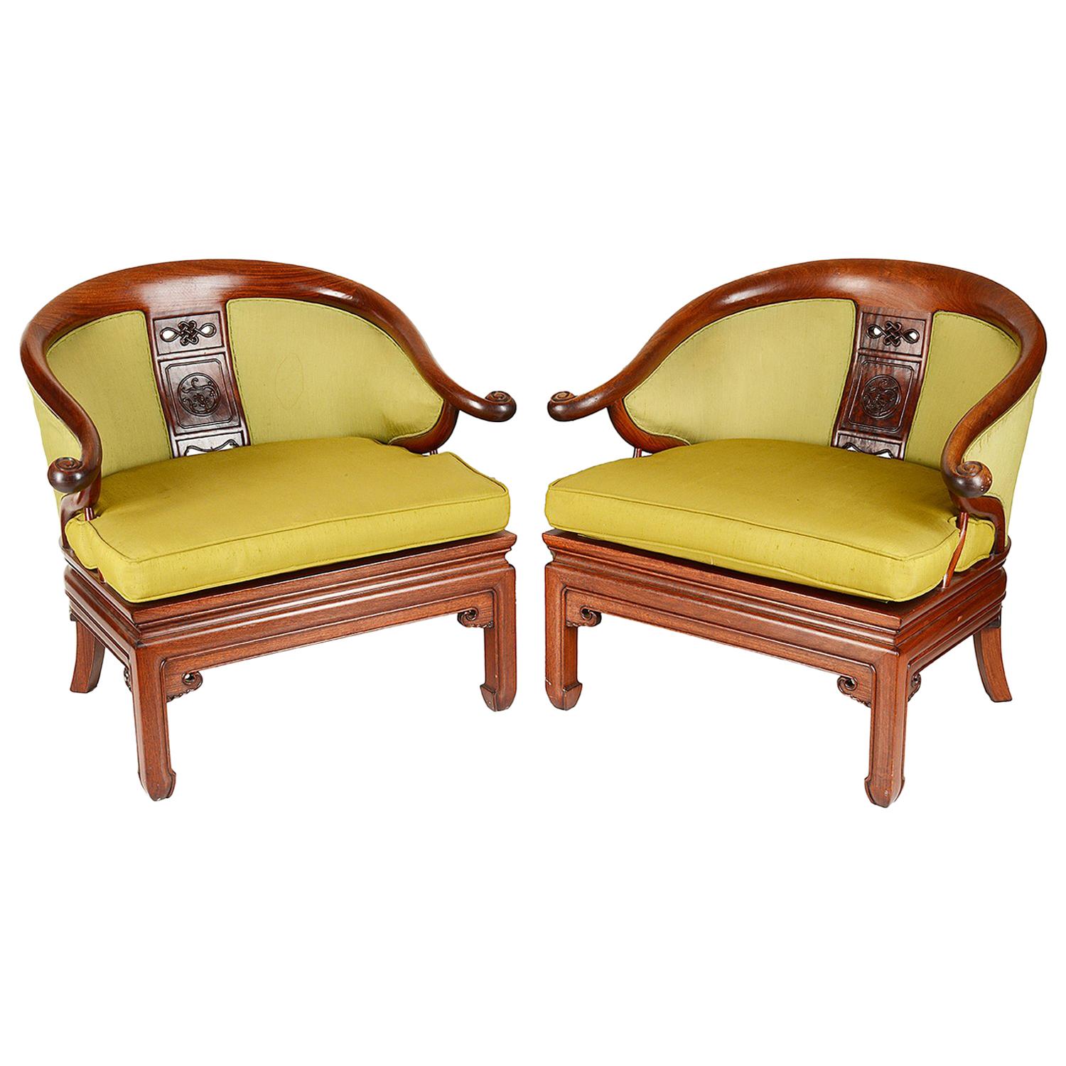 Pair of Chinese Horse Shoe Shaped Armchairs For Sale