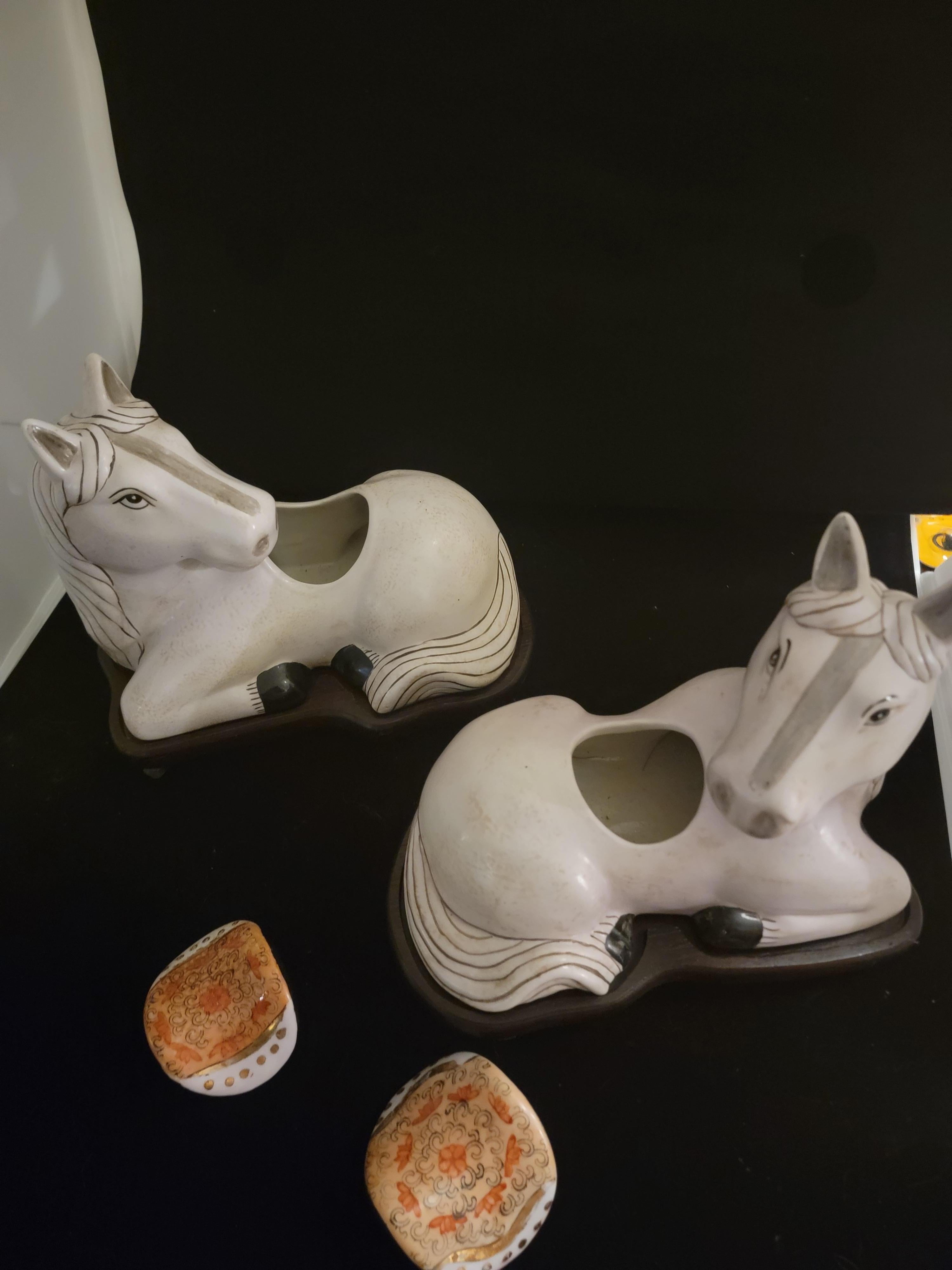 Glazed Pair of Chinese Horses with Removeable Saddle Covers, on Stands For Sale