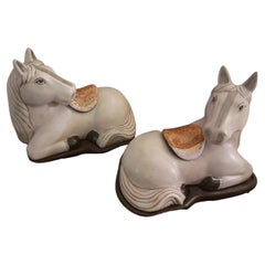 Pair of Chinese Horses with Removeable Saddle Covers, on Stands