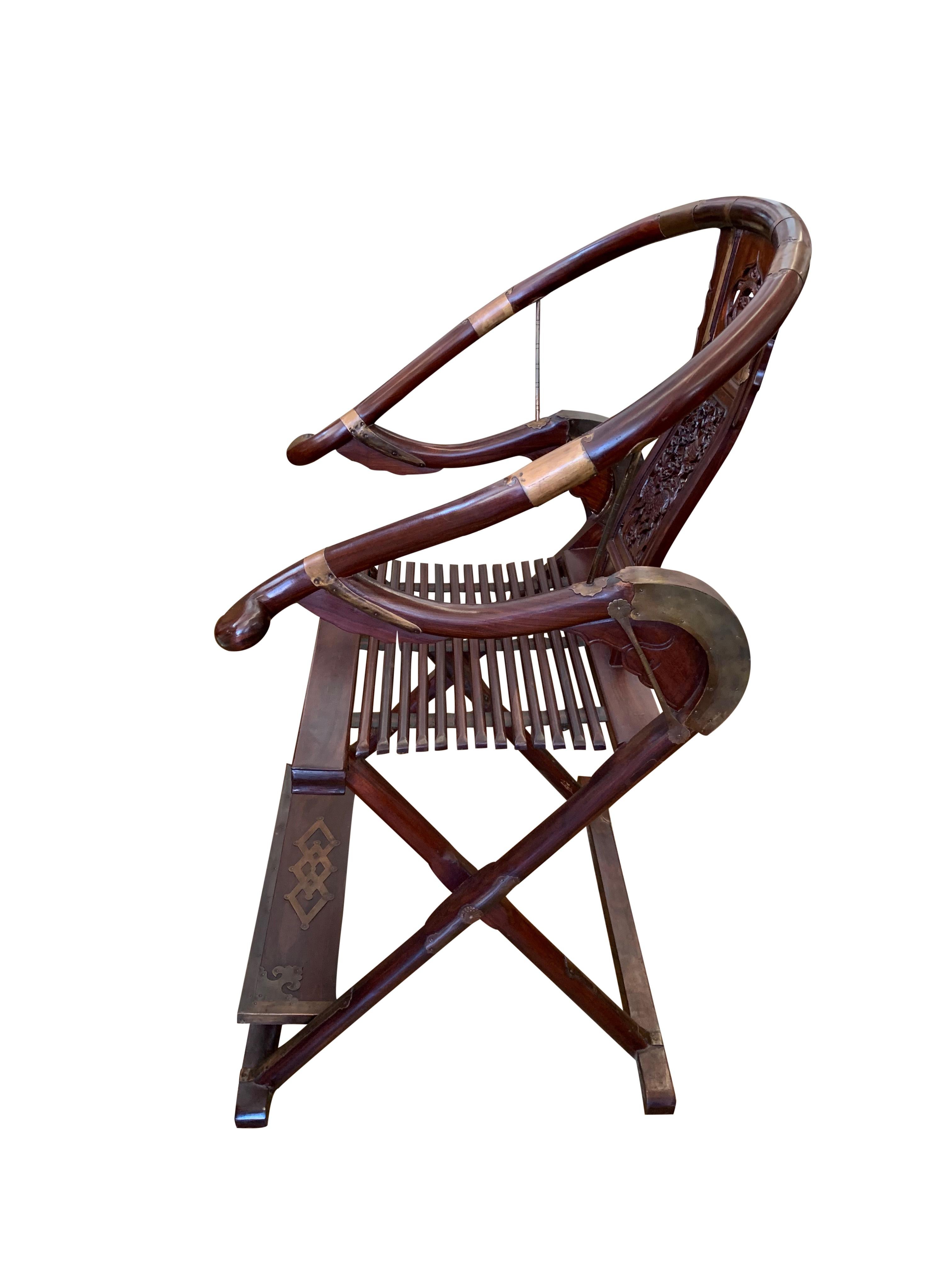 Pair of Chinese Rosewood Horseshoe Folding Chairs 5