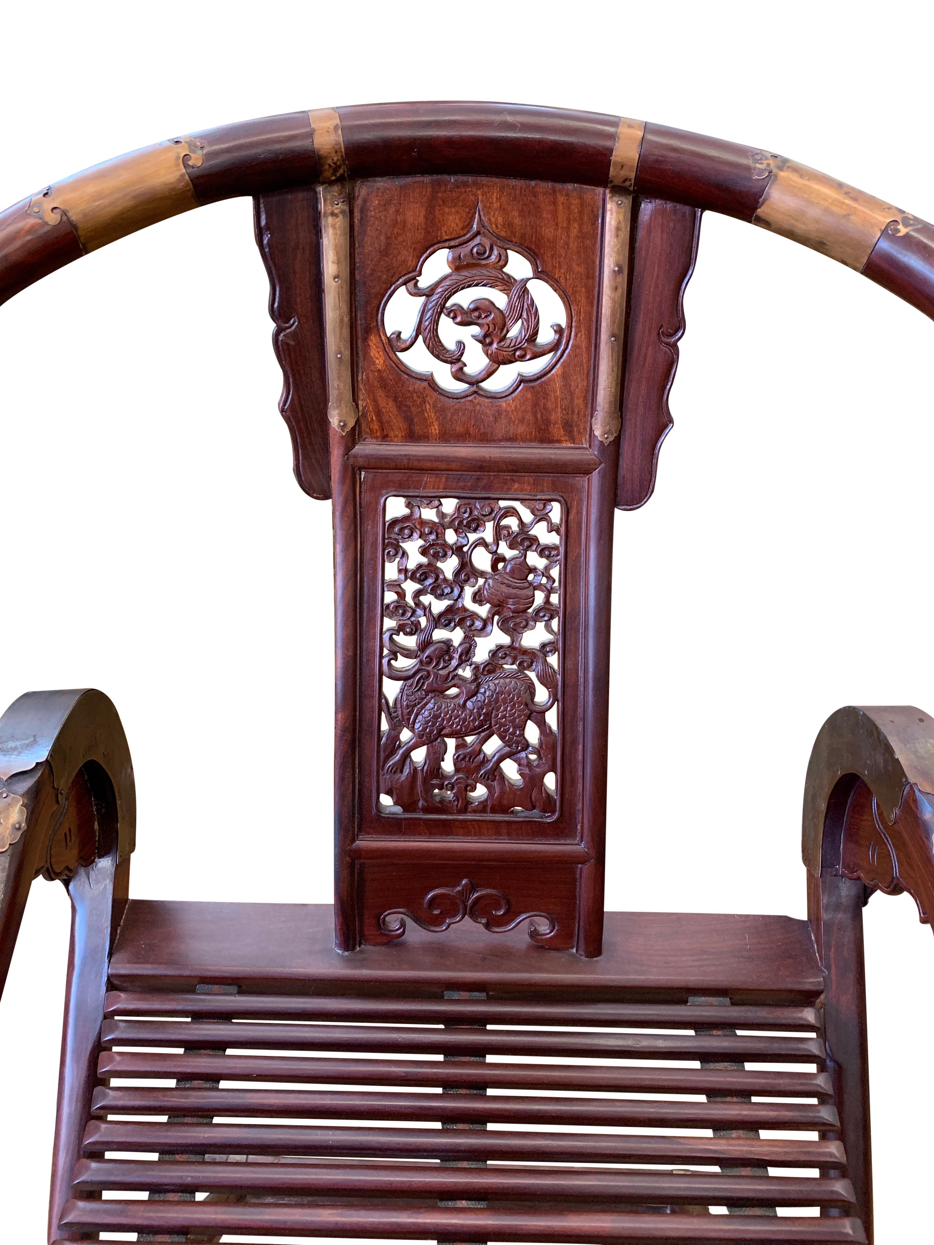 Pair of Chinese Rosewood Horseshoe Folding Chairs 6