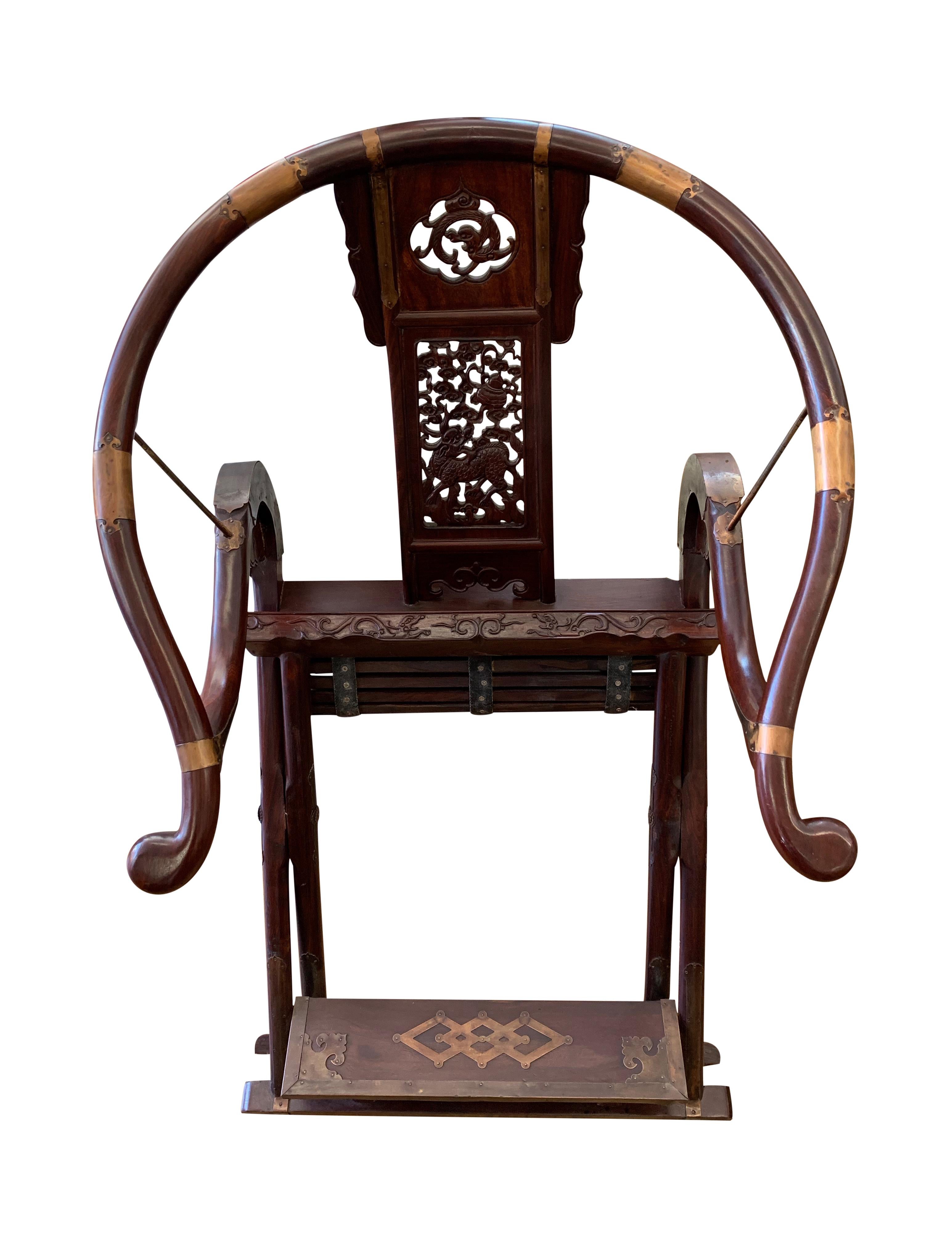 Pair of Chinese Rosewood Horseshoe Folding Chairs 9