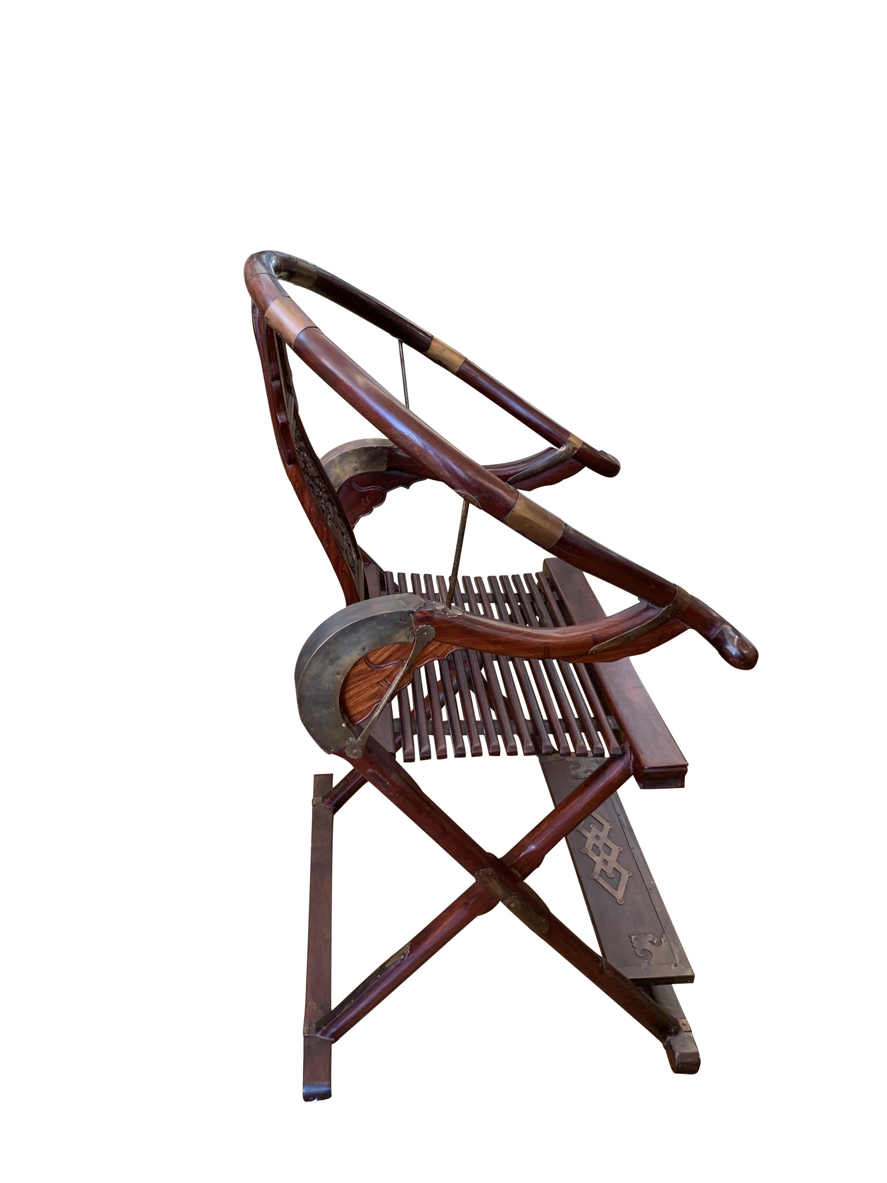 Pair of Chinese Rosewood Horseshoe Folding Chairs 1