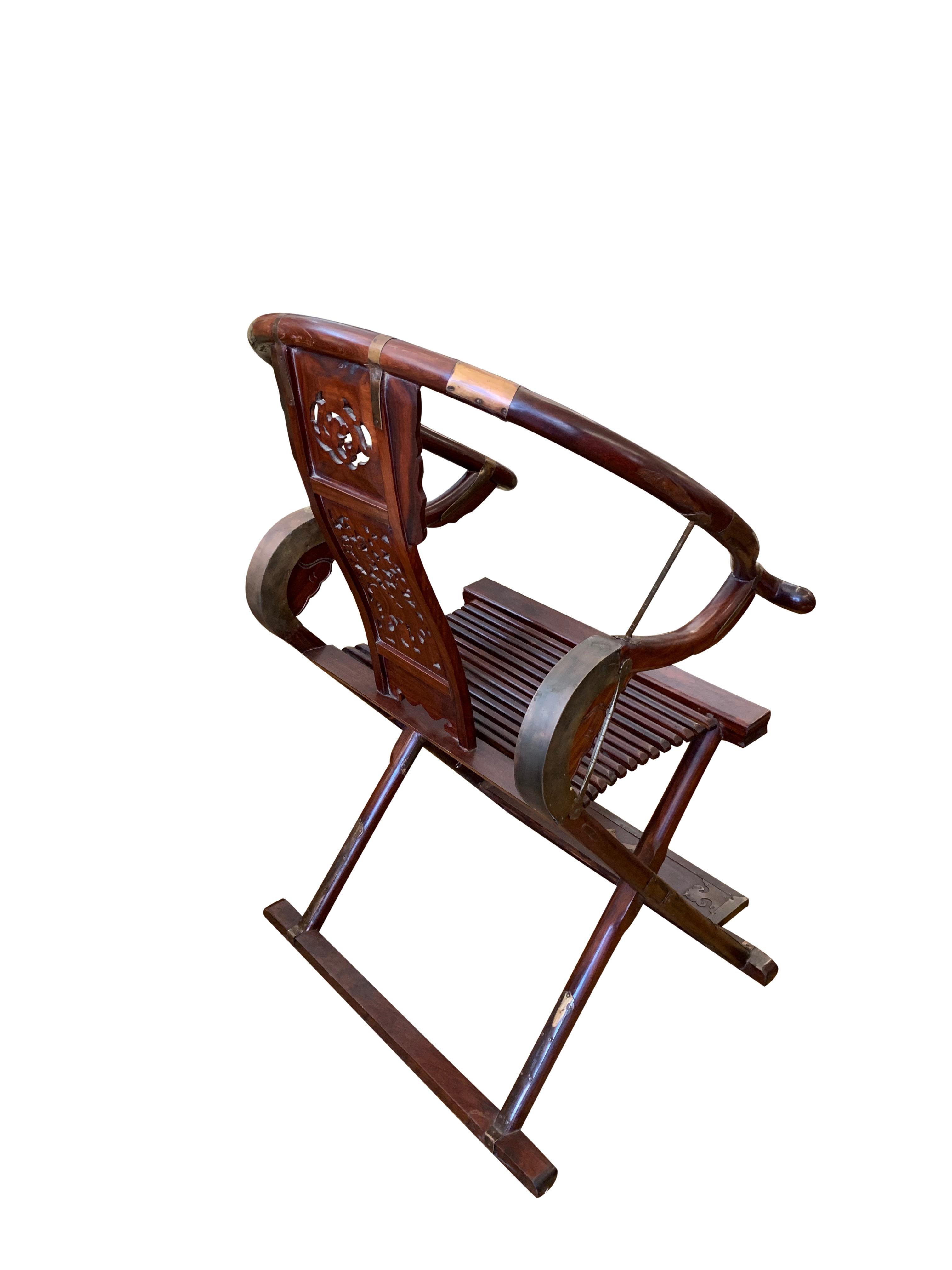 Pair of Chinese Rosewood Horseshoe Folding Chairs 2