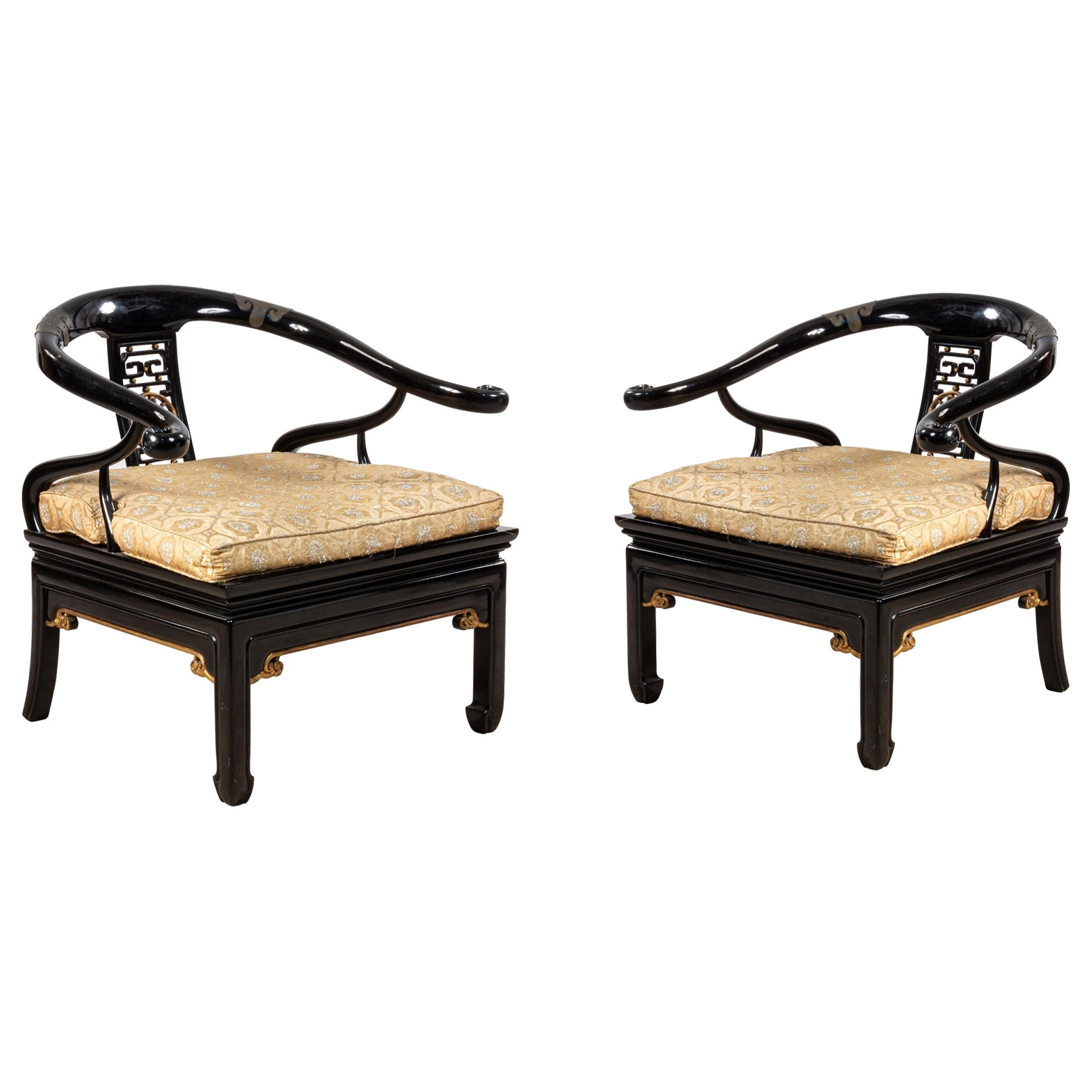 Pair of Chinese Horseshoe Shaped Chairs in the Style of James Mont