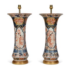 Pair of Chinese Imari 19th Century Porcelain Sleeve Table Lamps