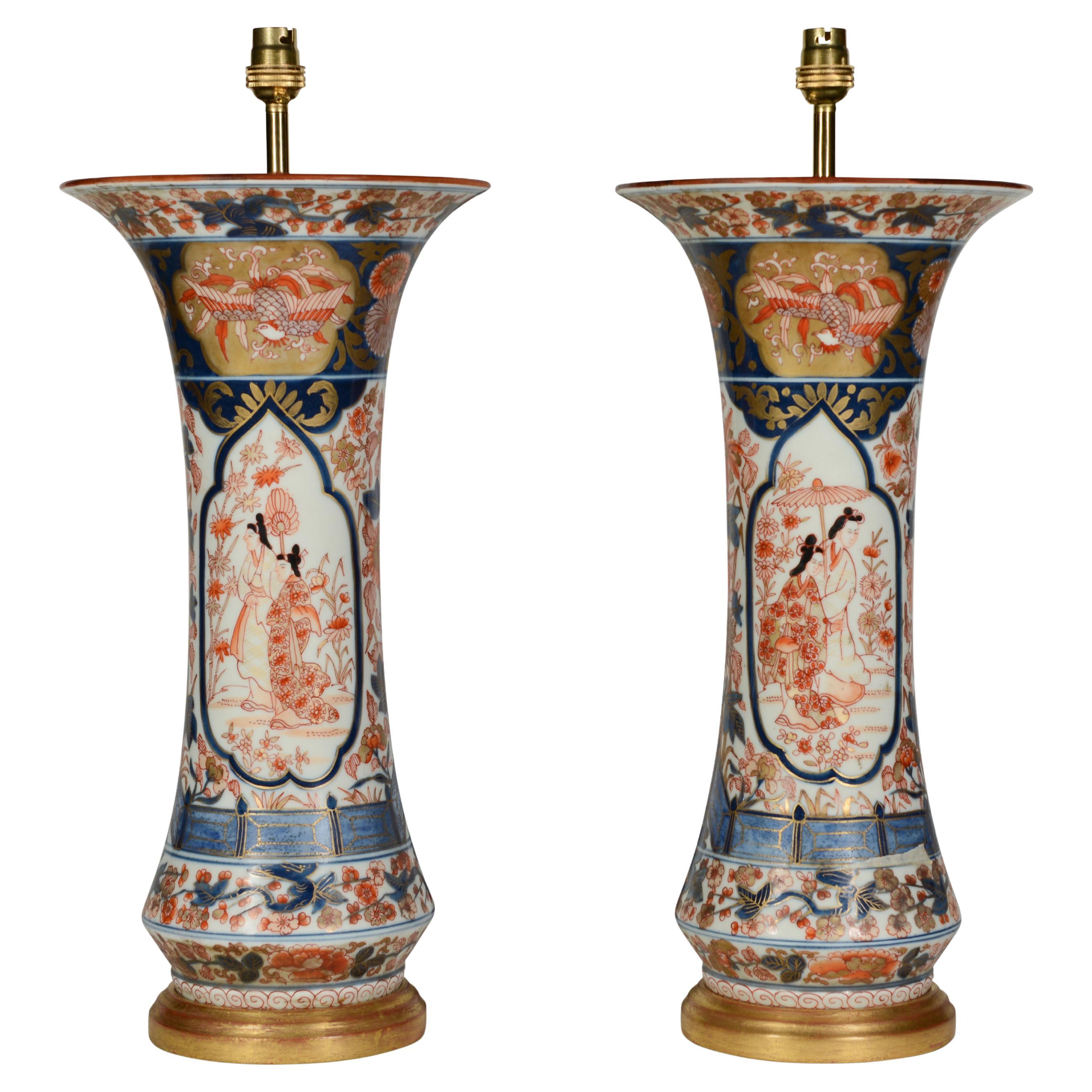 Paar chinesische Imari Porcelain-Tischlampen aus dem 19.
