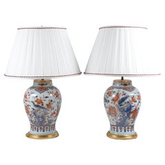 Used Pair of Chinese Imari Porcelain Vases mounted as Lamps