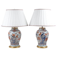 Paire de vases en porcelaine Imari Porcelain de Chine montés en lampes