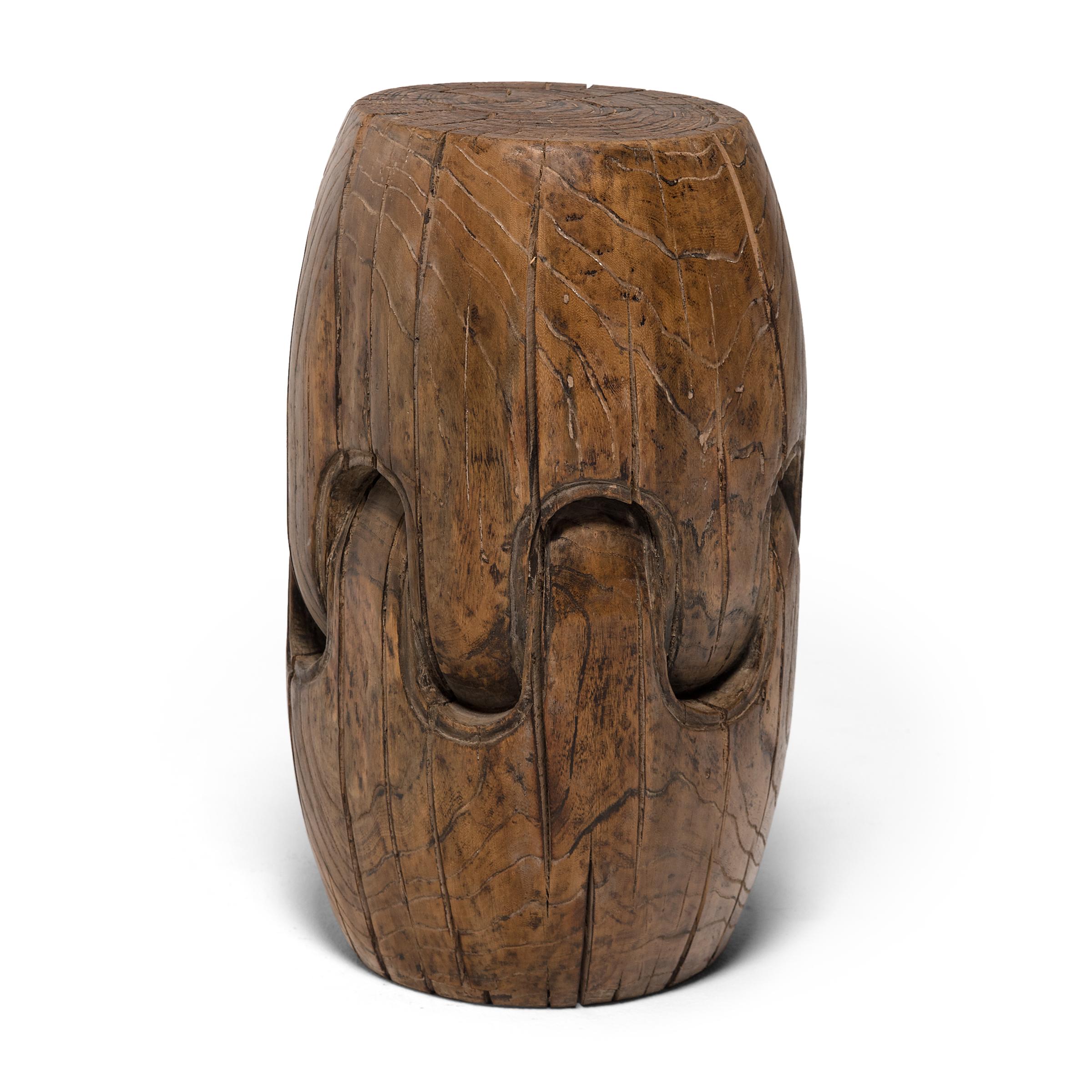 Qing Pair of Chinese Interlocking Drum Stools