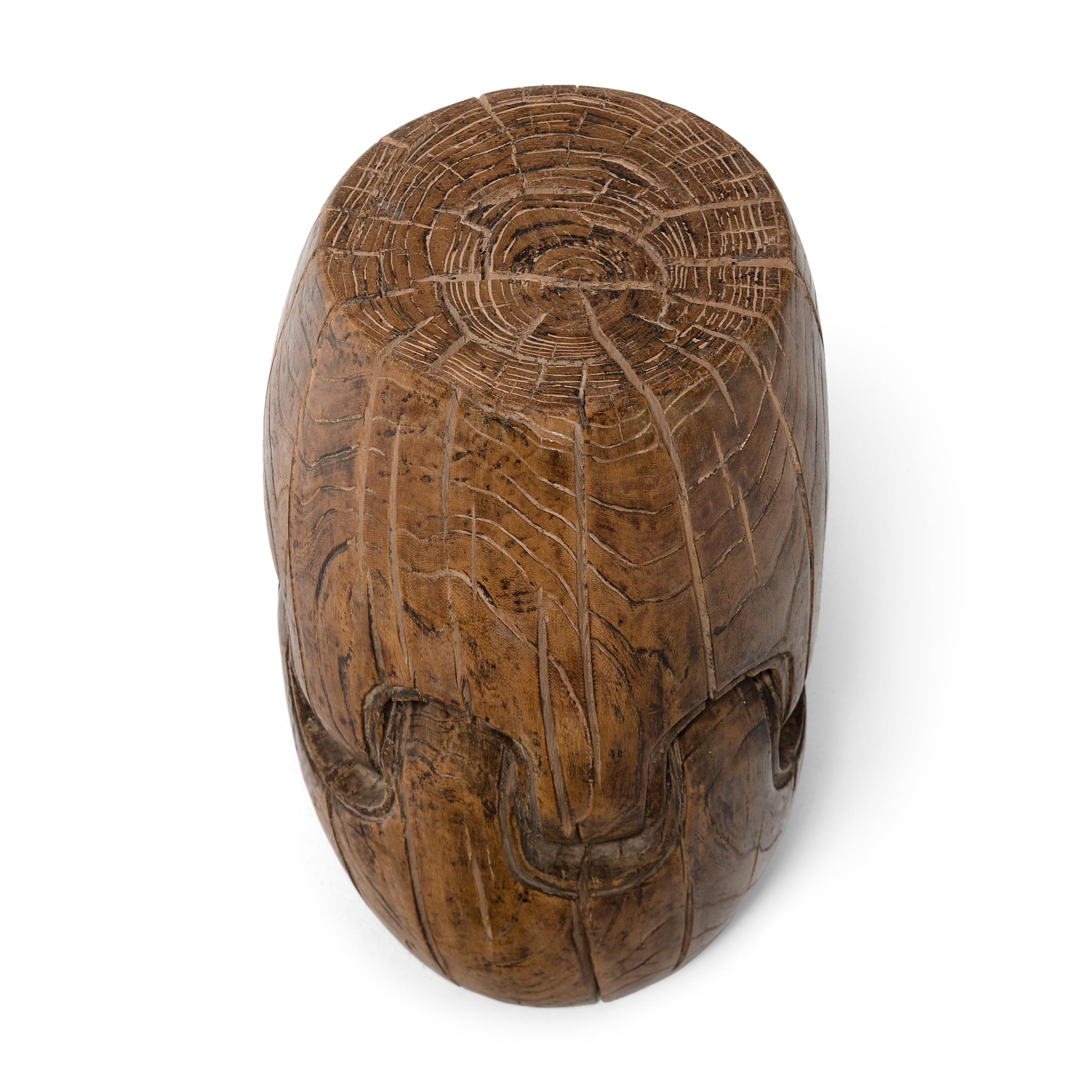 Hand-Carved Pair of Chinese Interlocking Drum Stools