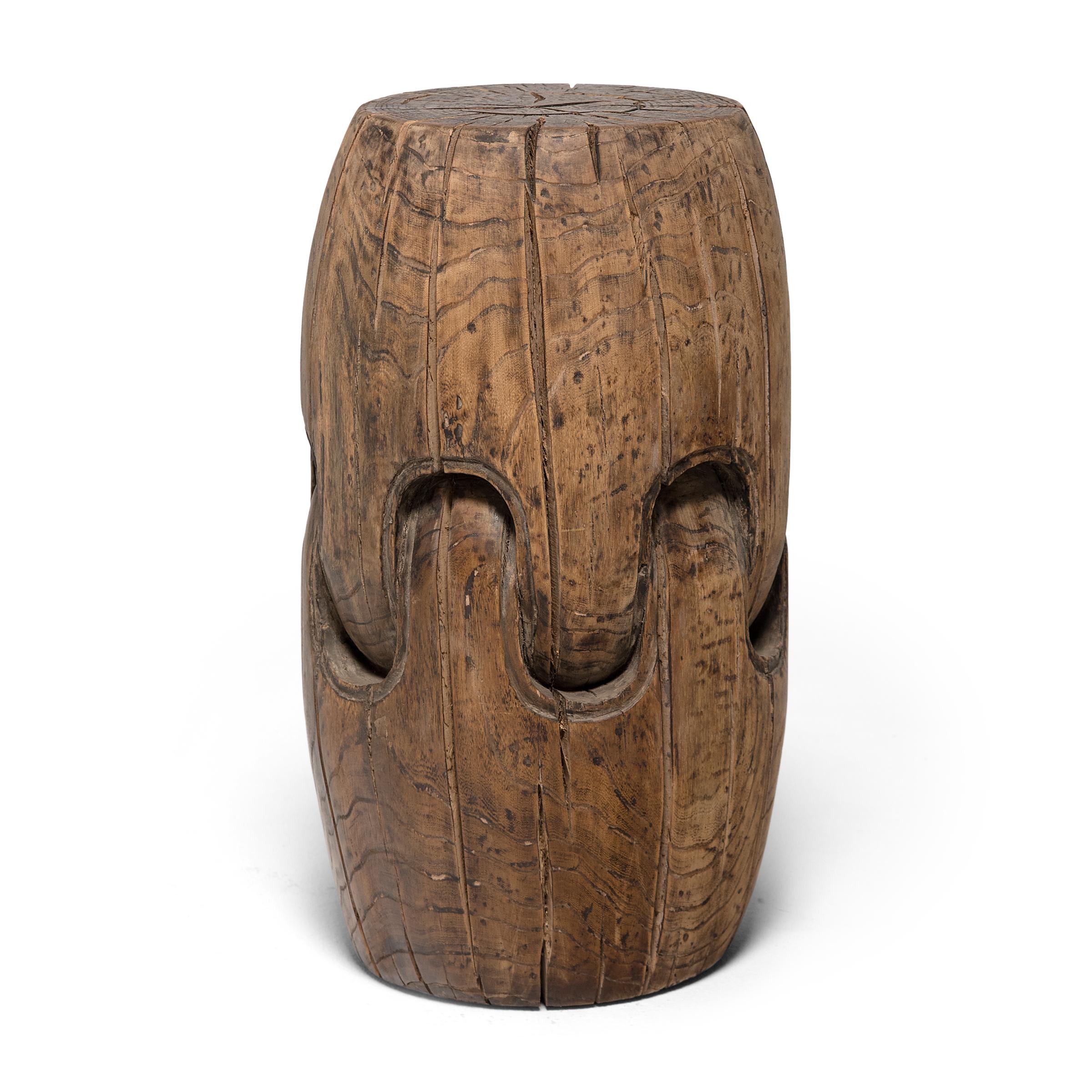 20th Century Pair of Chinese Interlocking Drum Stools