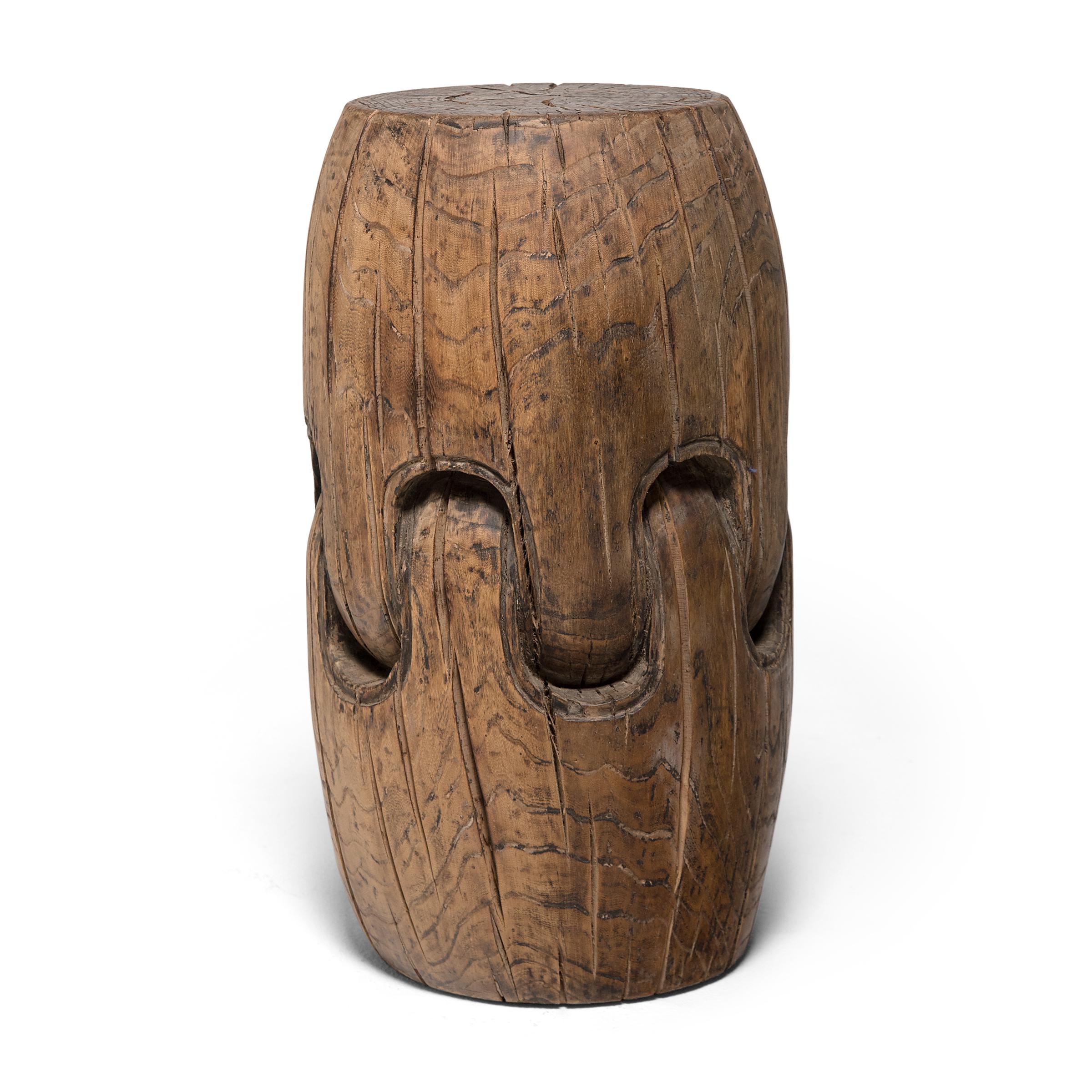 Cedar Pair of Chinese Interlocking Drum Stools