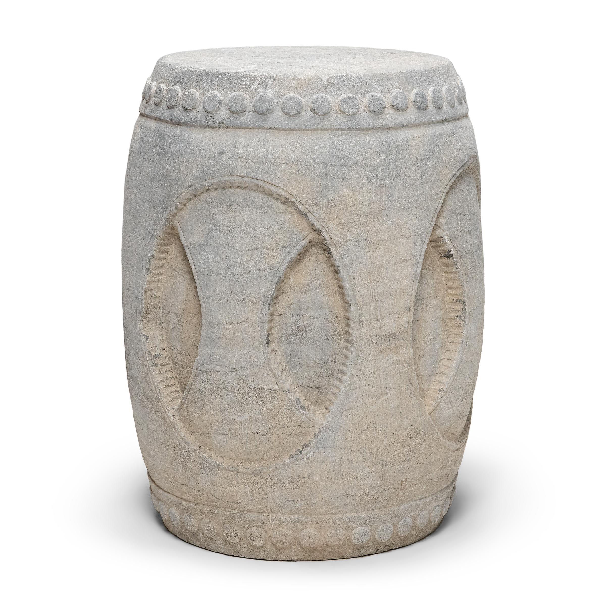 Limestone Pair of Chinese Interlocking Stone Drums