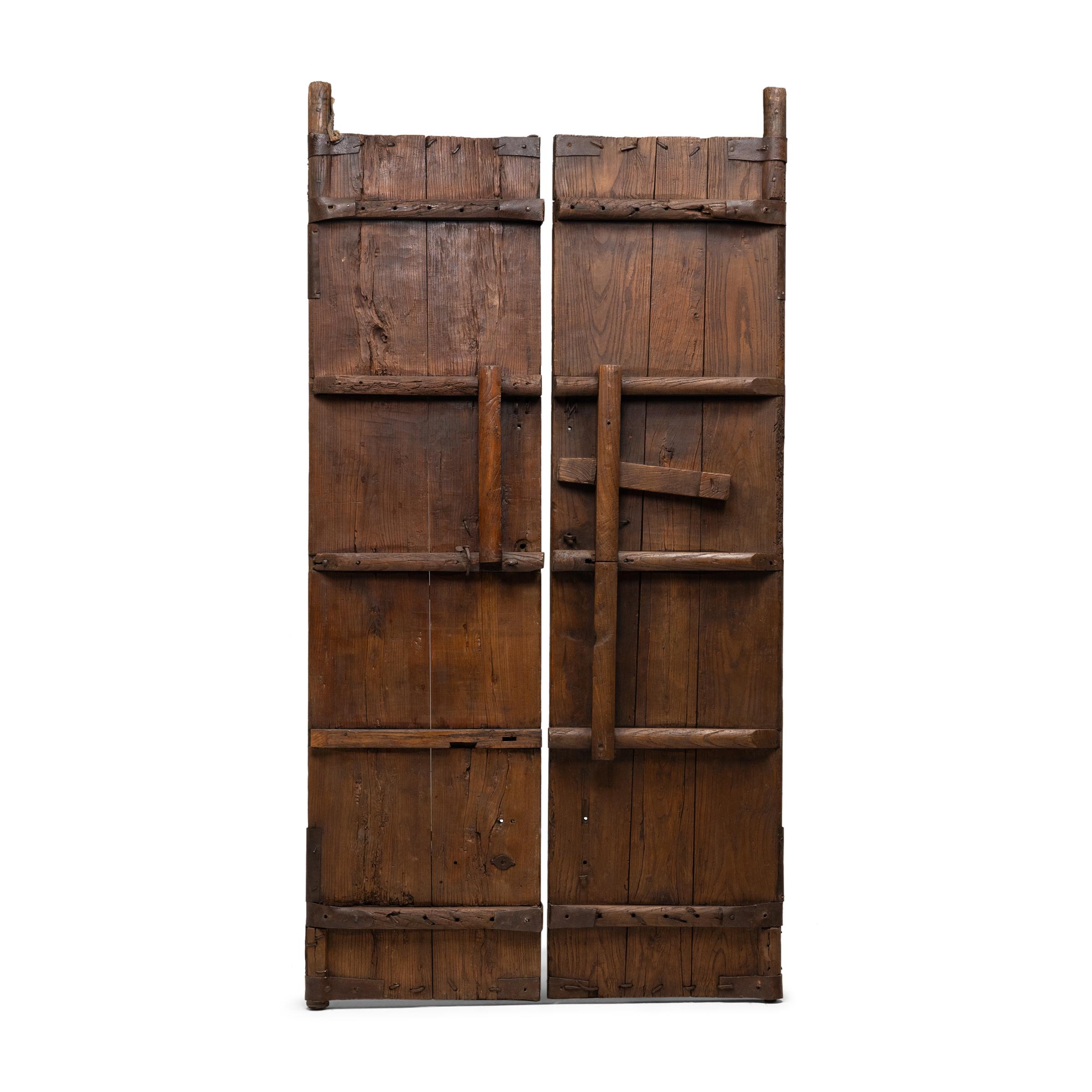 19th Century Pair of Chinese Iron Bound Courtyard Doors, c. 1850 For Sale