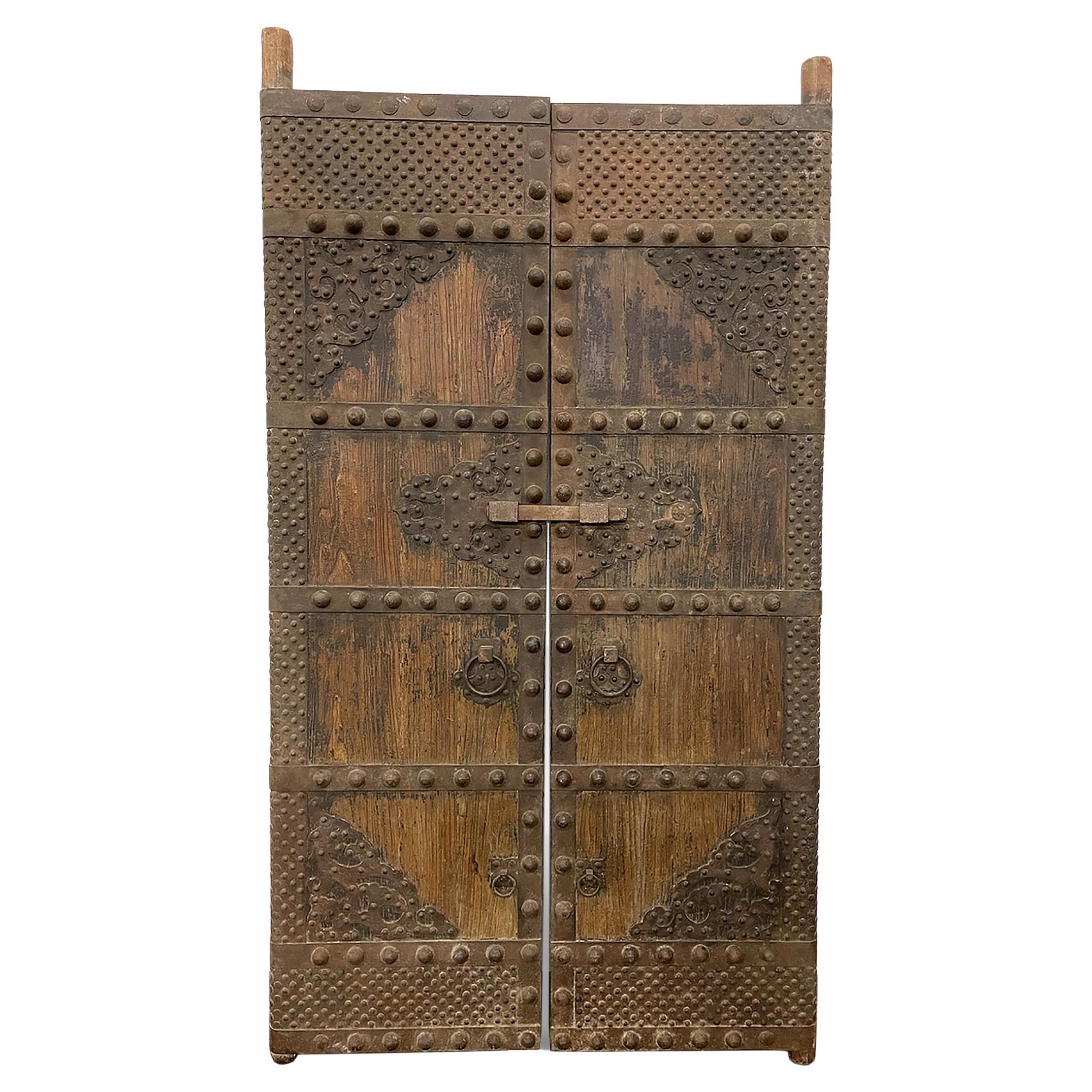 Pair of Chinese Iron Bound Courtyard Doors, c. 1900 For Sale