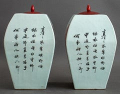 Pair of Chinese Iron Red Foo Dog Porcelain Ginger Jars