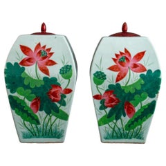 Pair of Chinese Iron Red Foo Dog Porcelain Ginger Jars