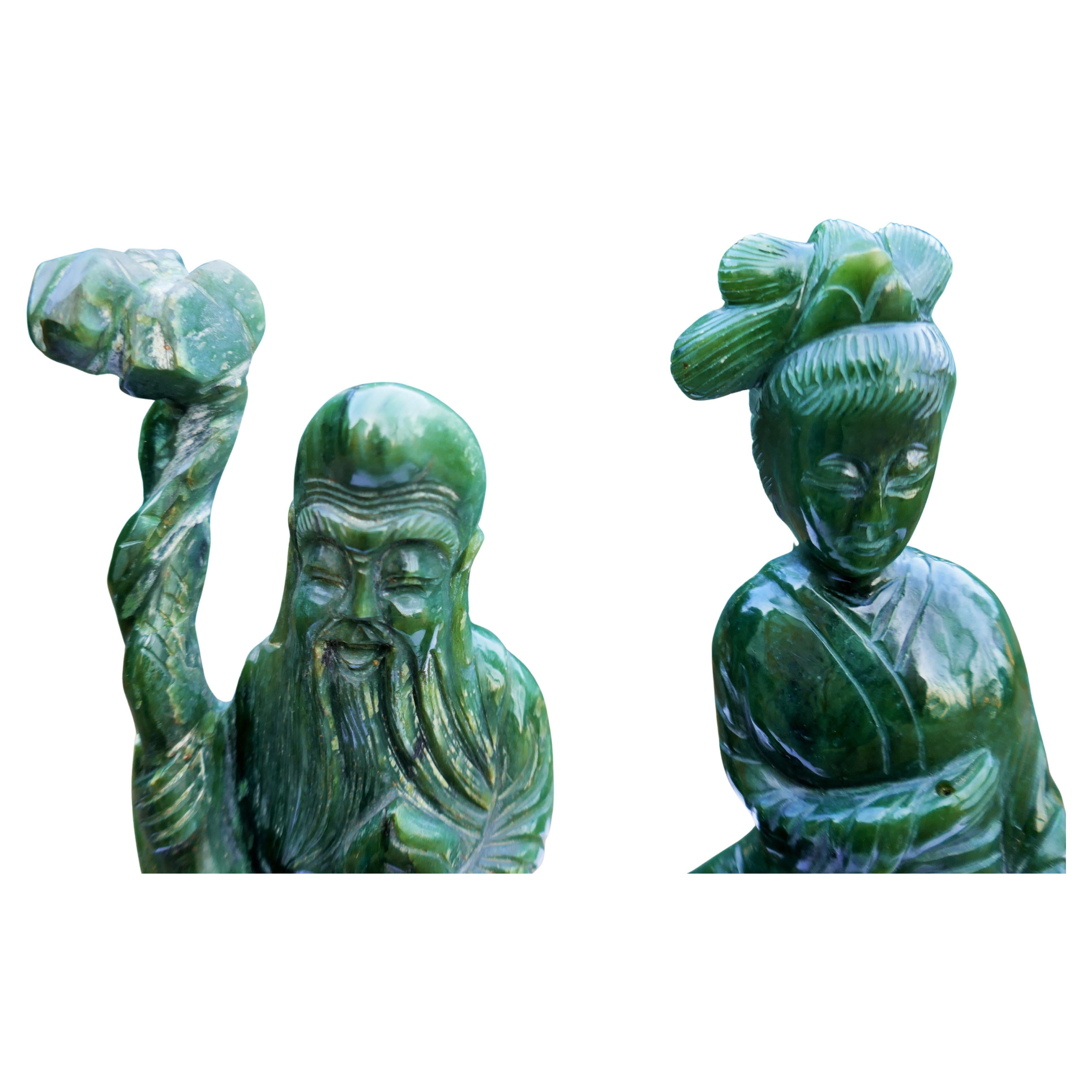 Pair of Chinese jade figures - shoulao For Sale 4