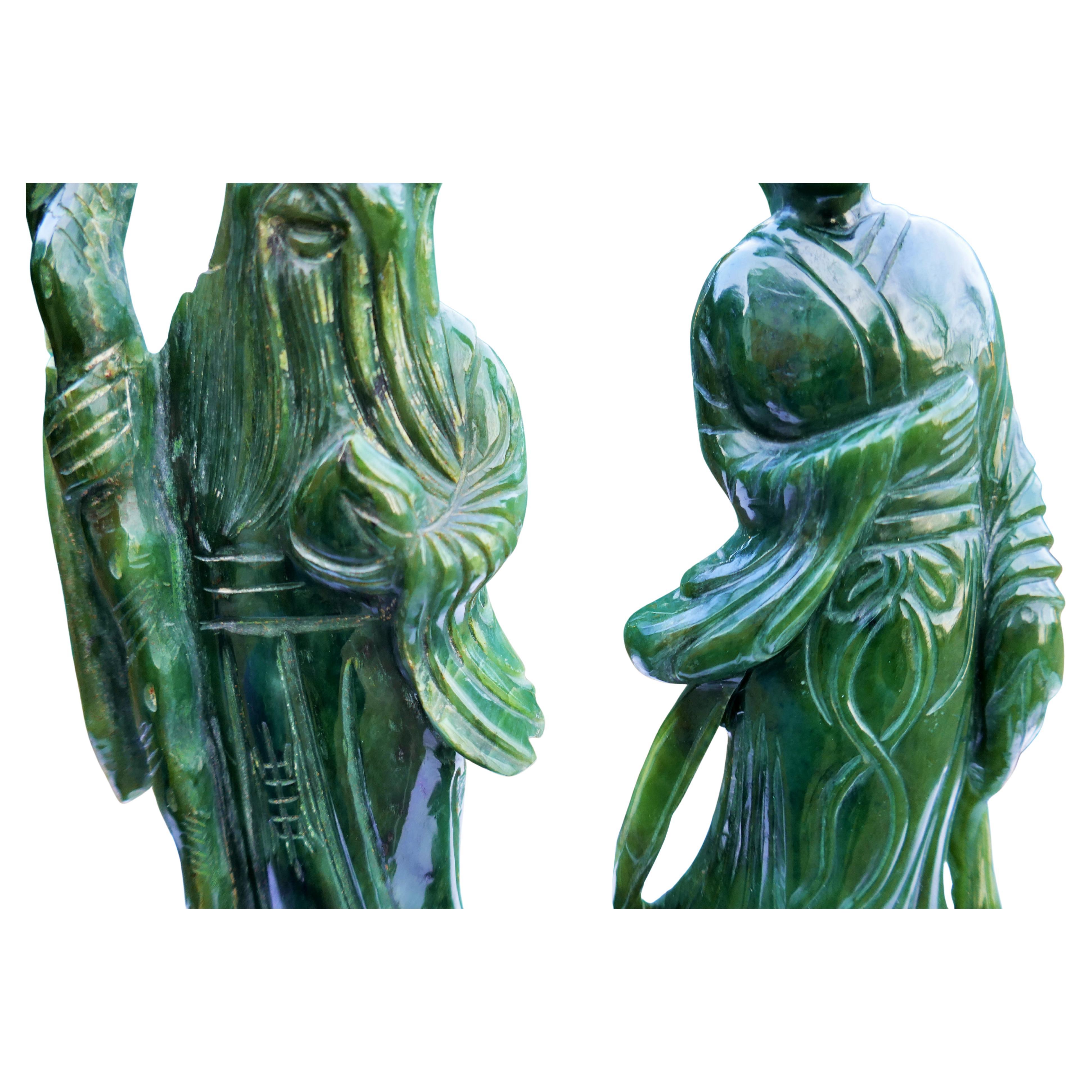 Pair of Chinese jade figures - shoulao For Sale 5